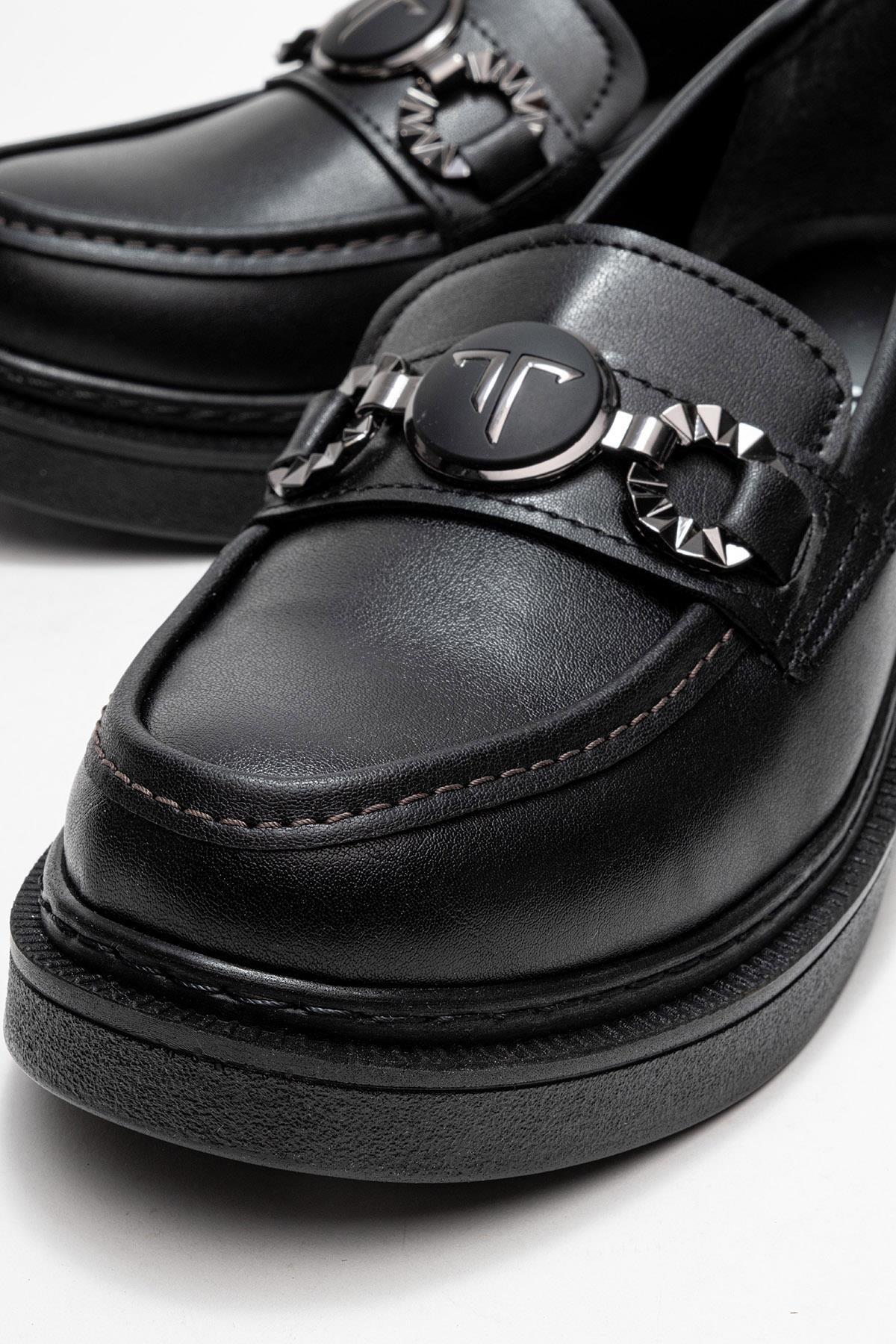 Kadın Aksesuar Tokalı Loafer Ayakkabı SİYAH CİLT - Görsel 4