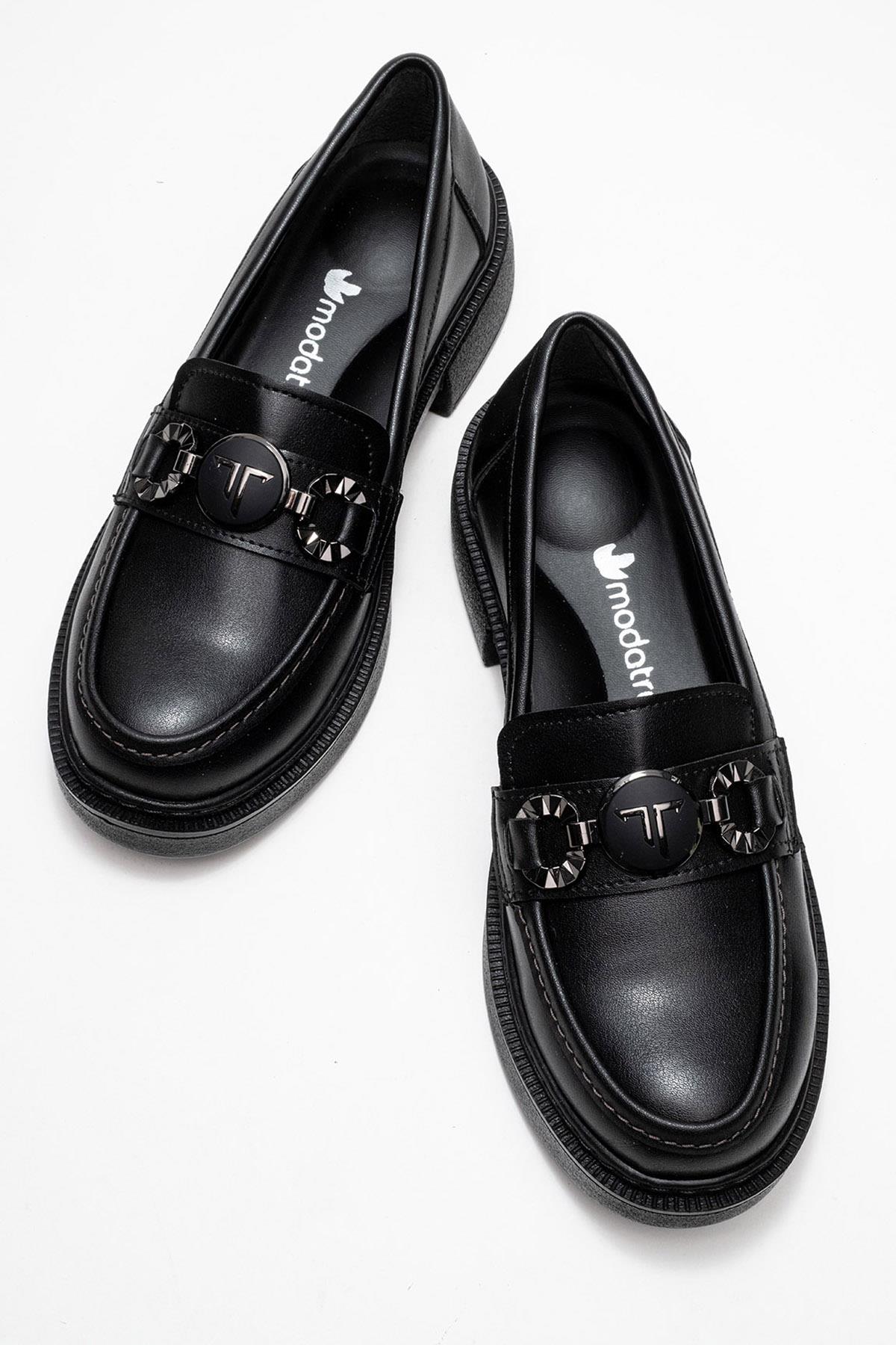 Kadın Aksesuar Tokalı Loafer Ayakkabı SİYAH CİLT - Görsel 7