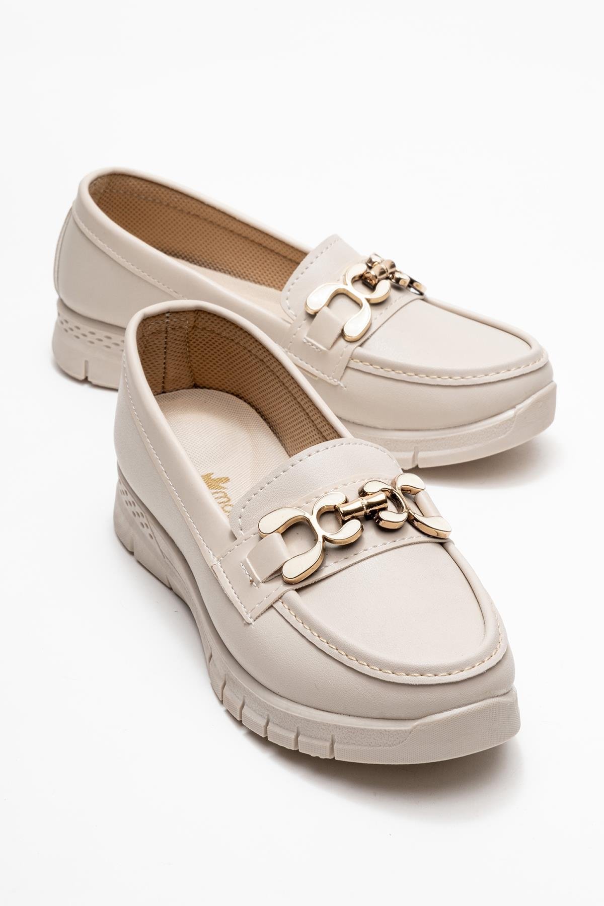 Triko Rahat Yumuşak Tabanlı Kadın Ayakkabı BEJ CİLT - Görsel 2