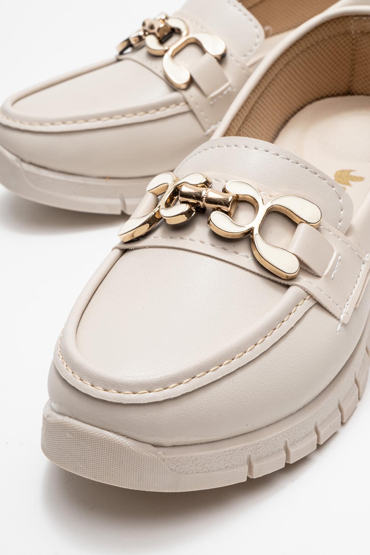 Triko Rahat Yumuşak Tabanlı Kadın Ayakkabı BEJ CİLT - Görsel 4