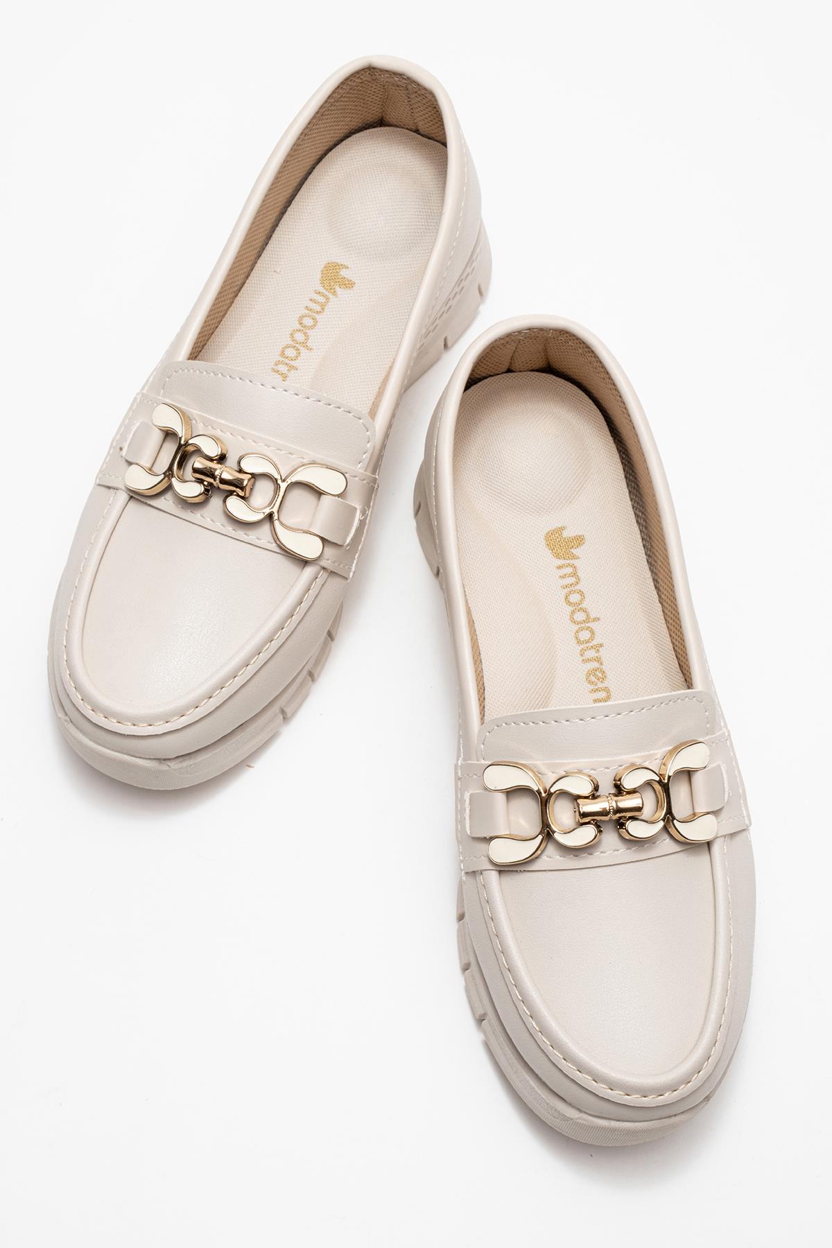 Triko Rahat Yumuşak Tabanlı Kadın Ayakkabı BEJ CİLT - Görsel 6