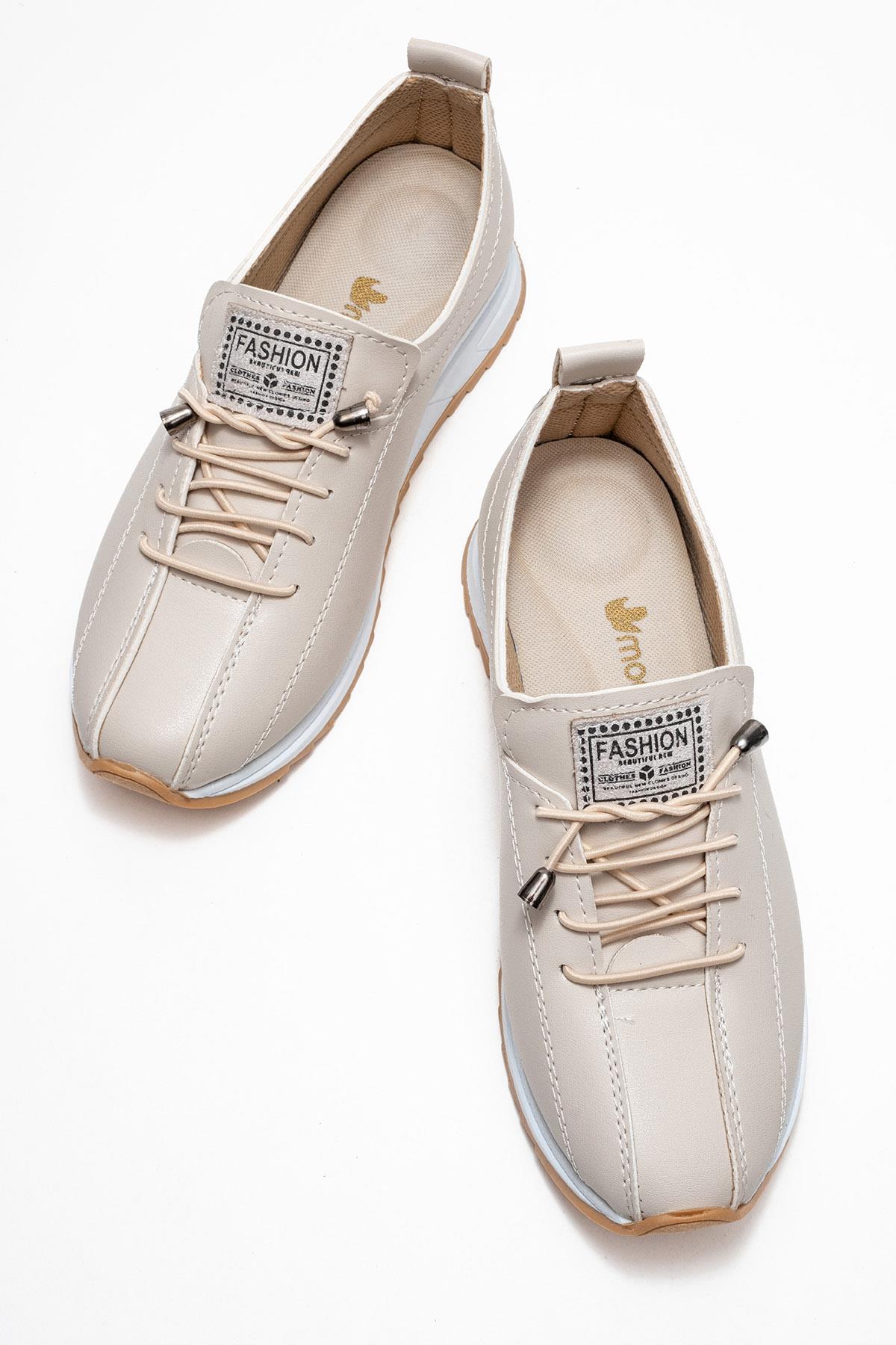 Yumuşak Tabanlı Kadın Ayakkabı BEJ BEYAZ - Görsel 6