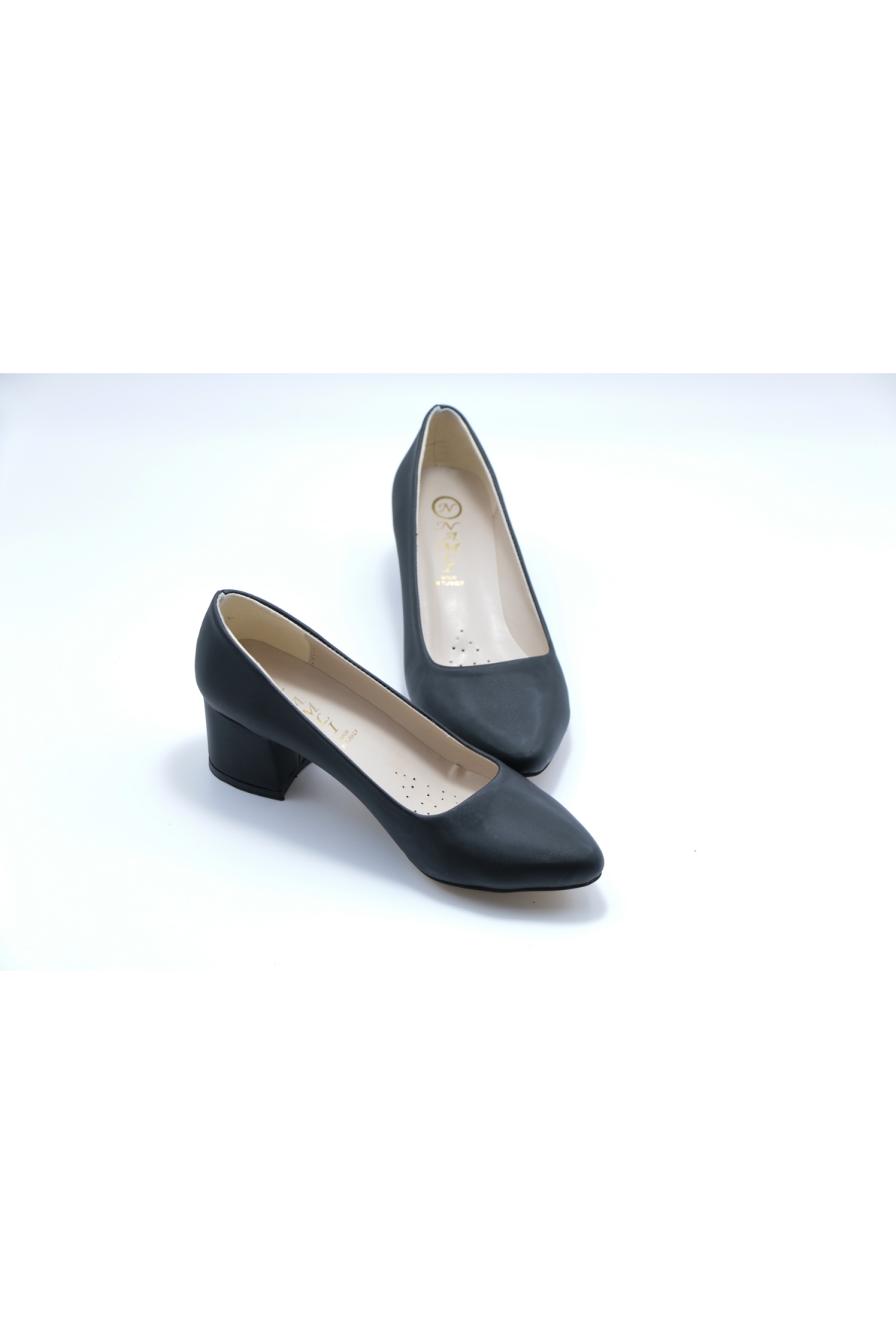 Siyah Saten 5 Cm Kalın Topuk Topuklu Kadın Ayakkabı - Görsel 2