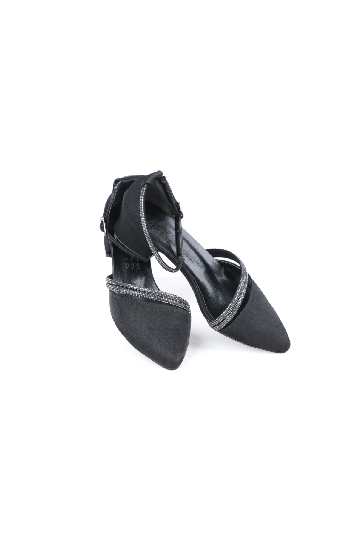 3 Cm Siyah Saten Taşlı Topuklu Kadın Ayakkabı - Görsel 3