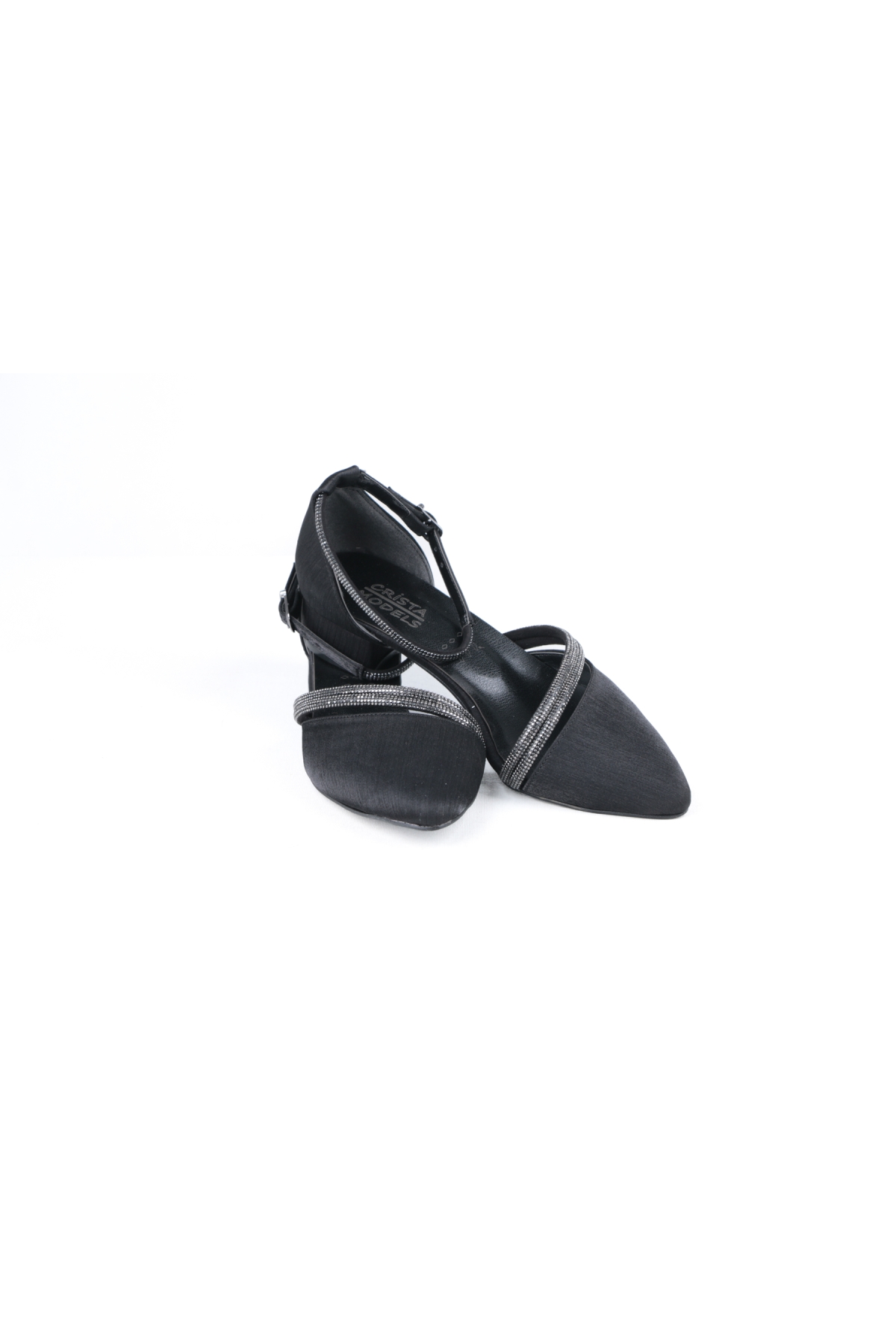 3 Cm Siyah Saten Taşlı Topuklu Kadın Ayakkabı - Görsel 5