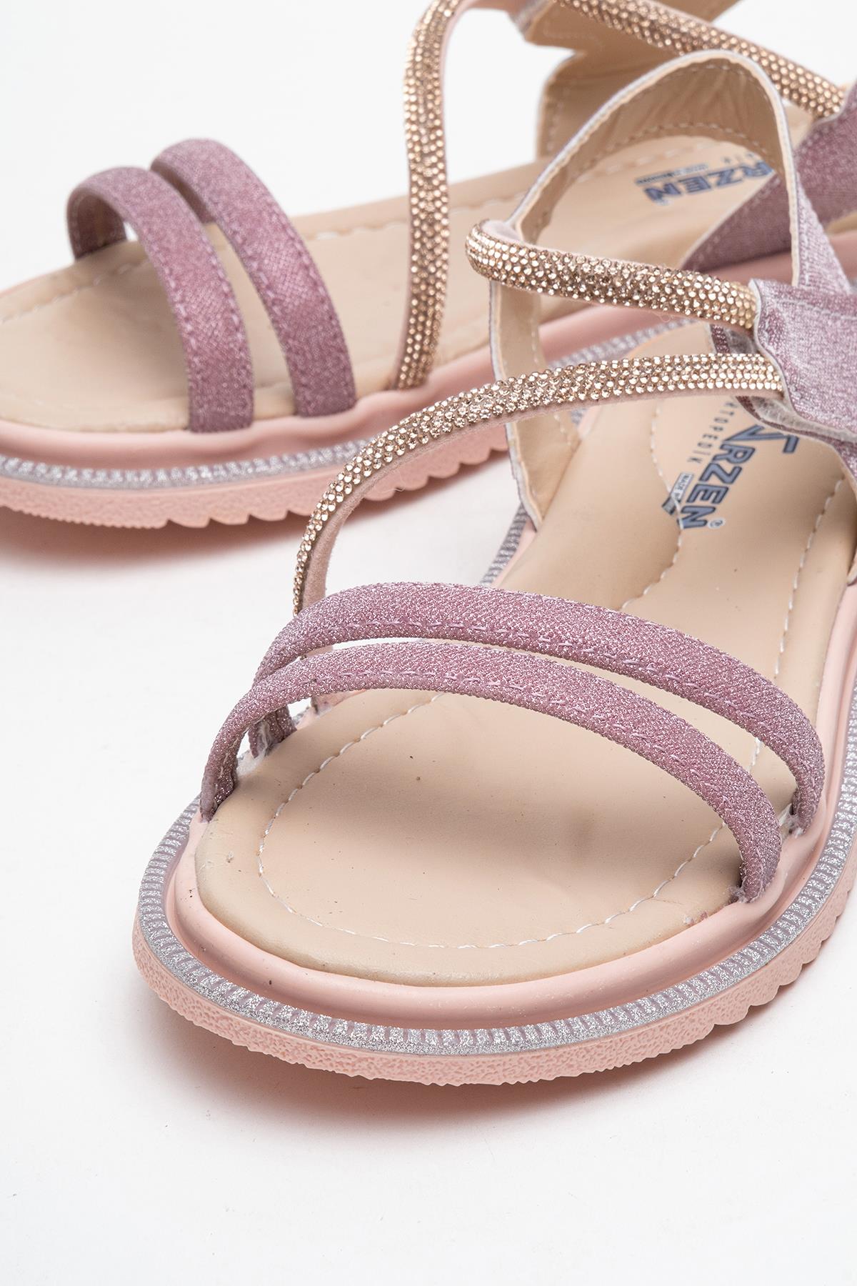 4 Biyeli Taşlı Çocuk Sandalet BAKIR - Görsel 4