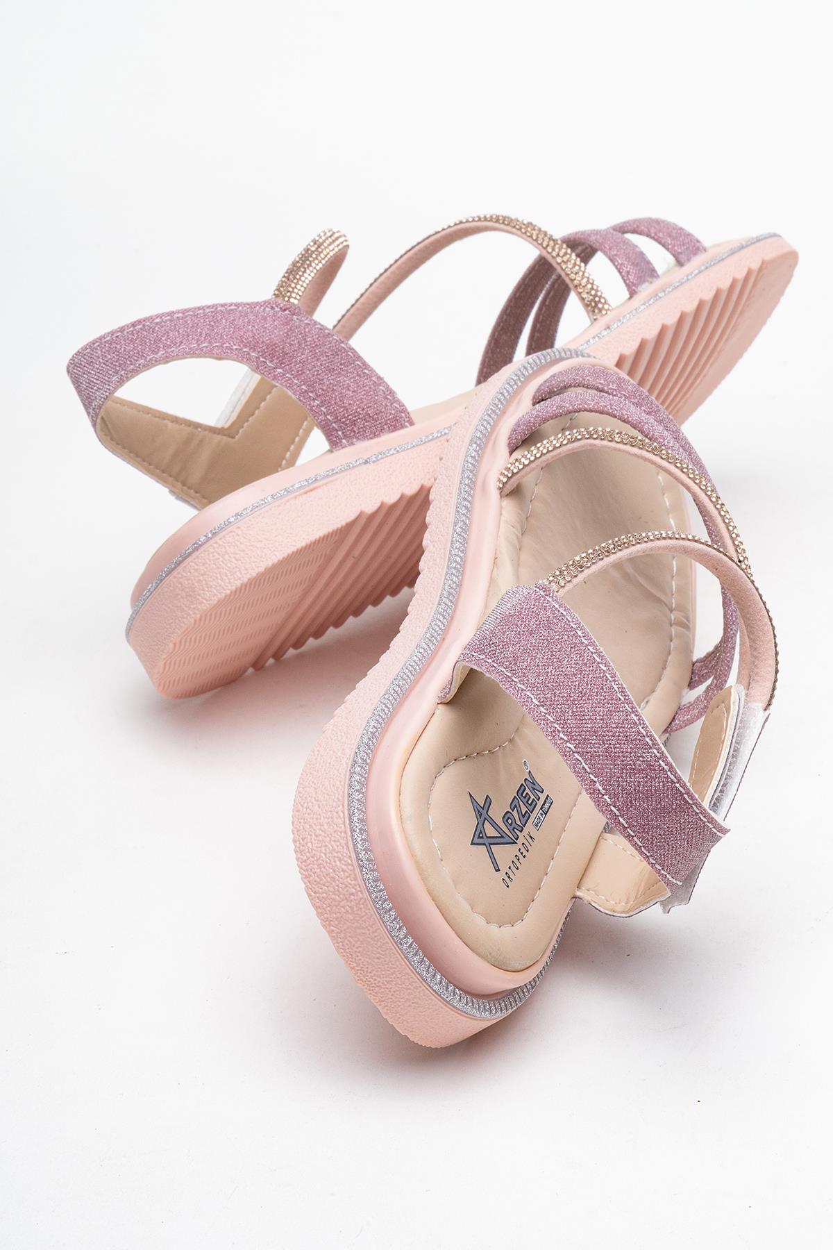 4 Biyeli Taşlı Çocuk Sandalet BAKIR - Görsel 5