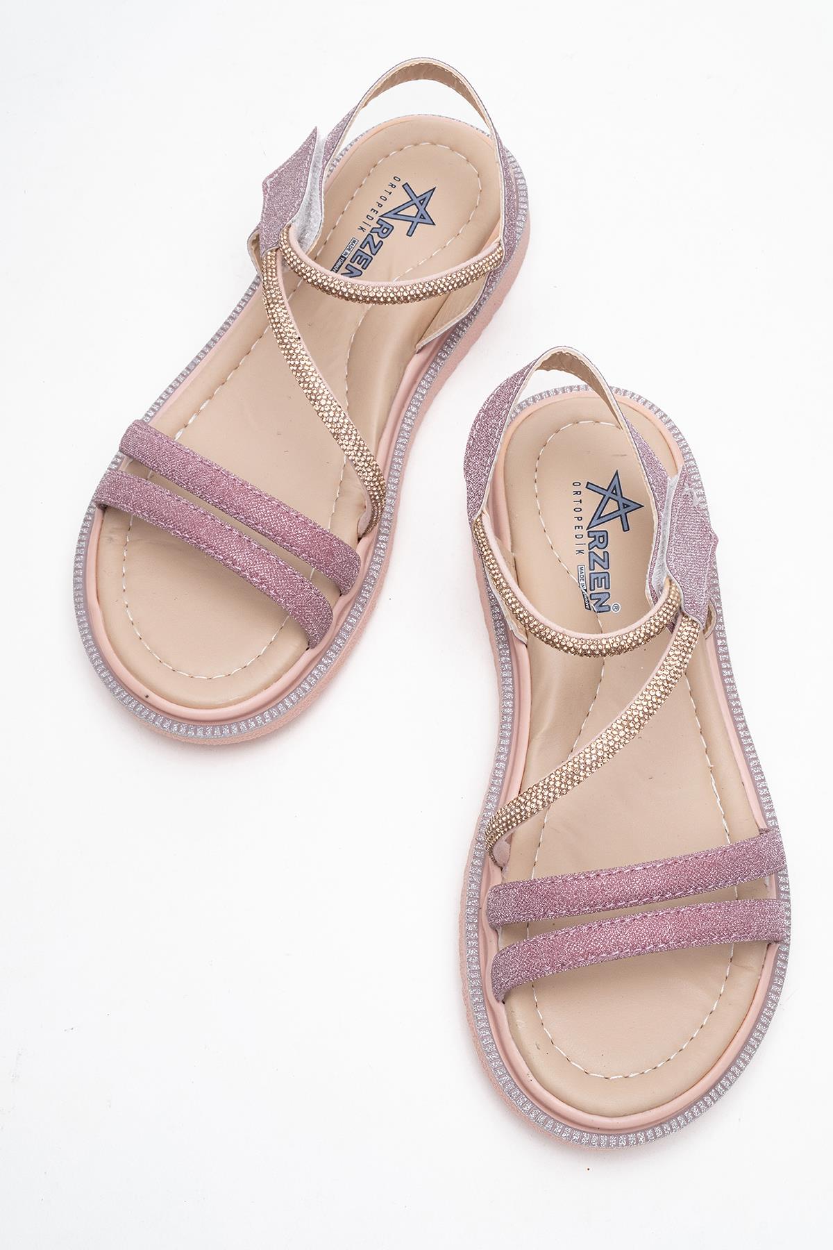 4 Biyeli Taşlı Çocuk Sandalet BAKIR - Görsel 6