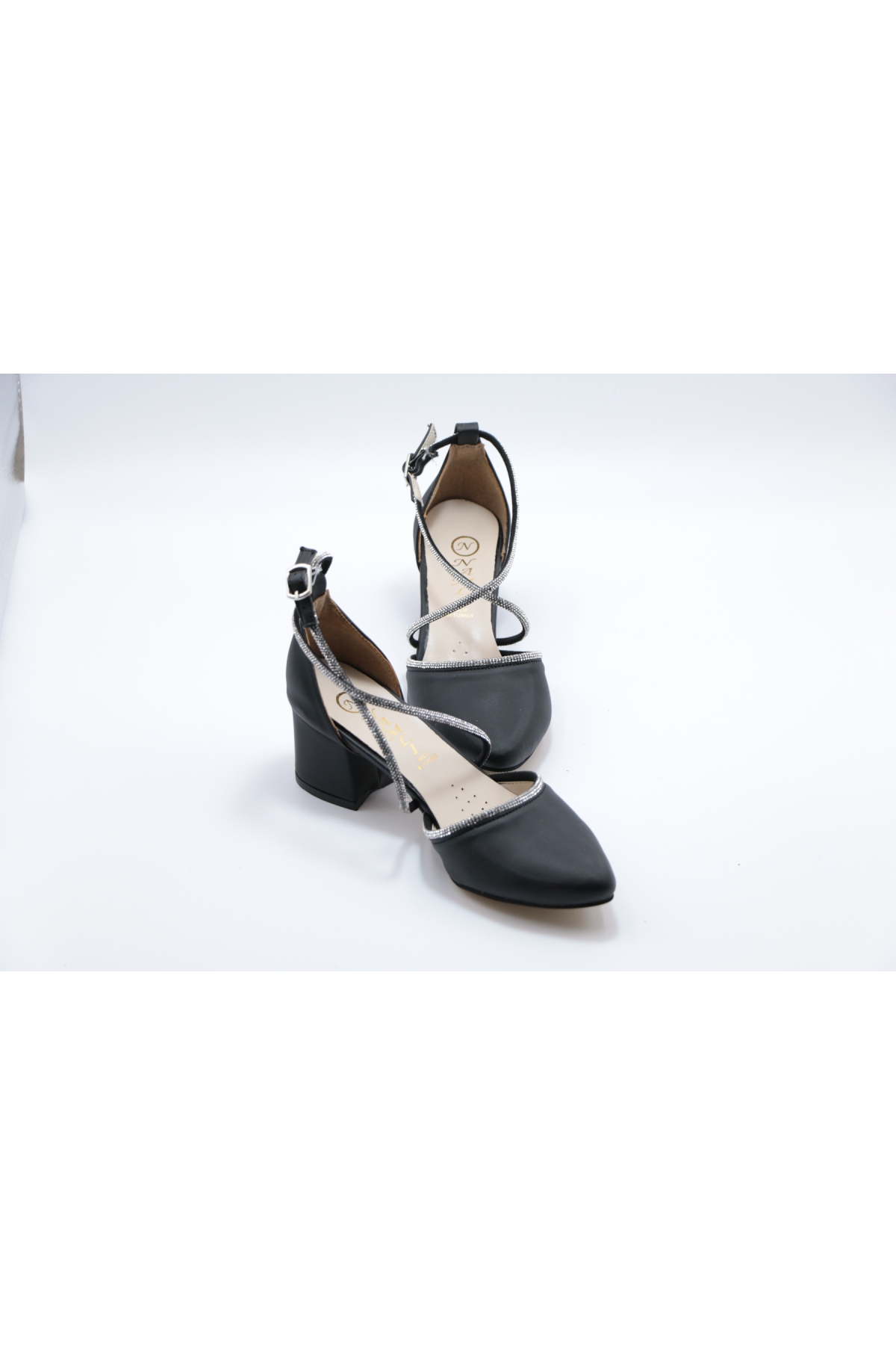 Saten Taşlı 5 Cm Kalın Topuk Topuklu Kadın Ayakkabı - Görsel 5