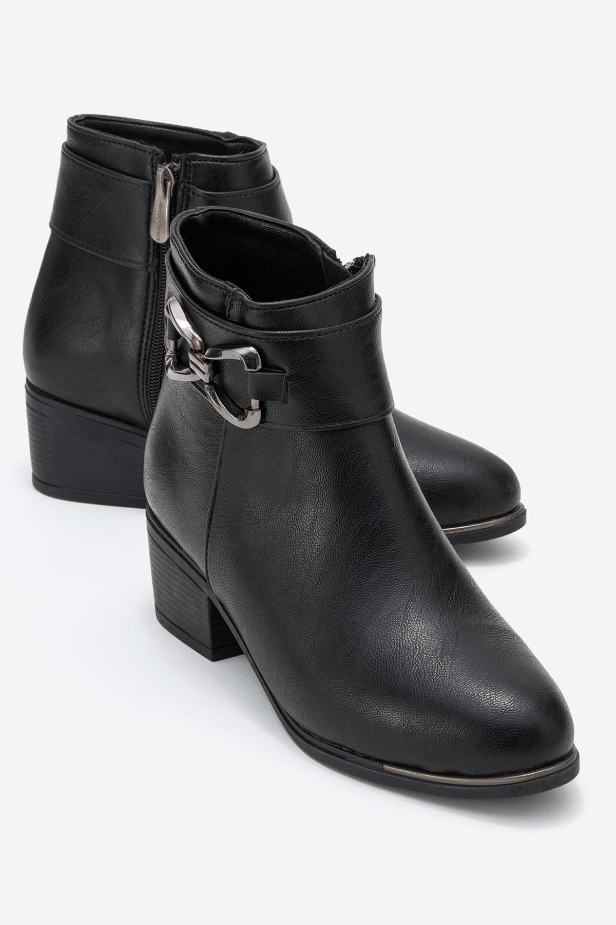Kadın Çift Üçgen Tokalı Topuklu Bot SİYAH CİLT - Görsel 2