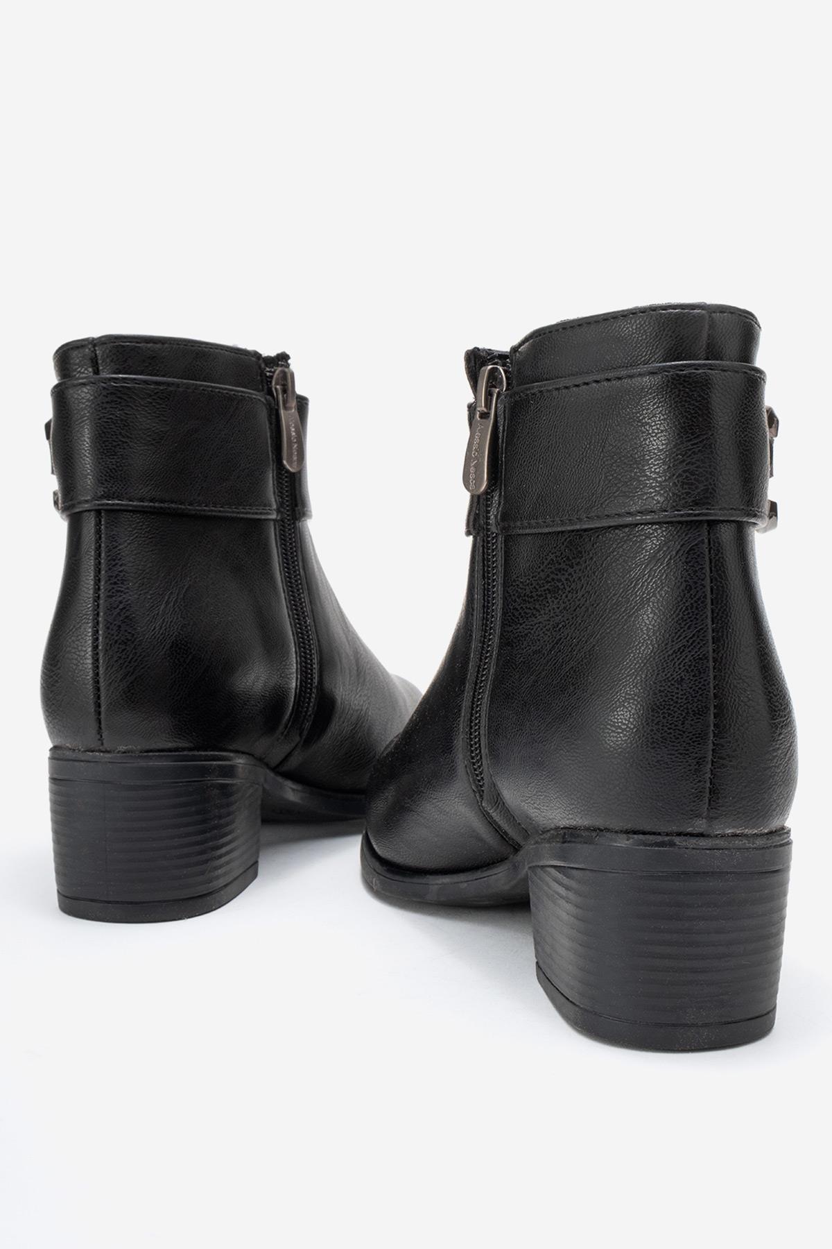 Kadın Çift Üçgen Tokalı Topuklu Bot SİYAH CİLT - Görsel 5