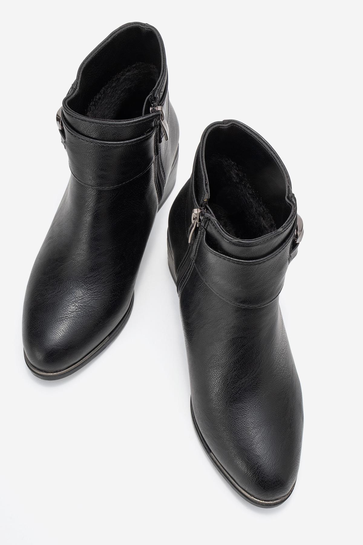 Kadın Çift Üçgen Tokalı Topuklu Bot SİYAH CİLT - Görsel 6