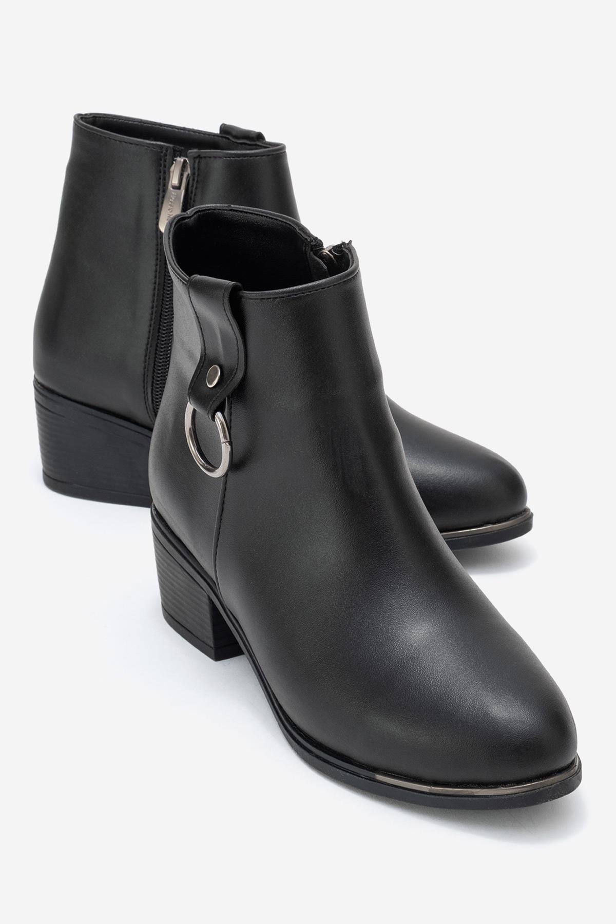Kadın Halka Tokalı Topuklu Bot SİYAH CİLT - Görsel 2
