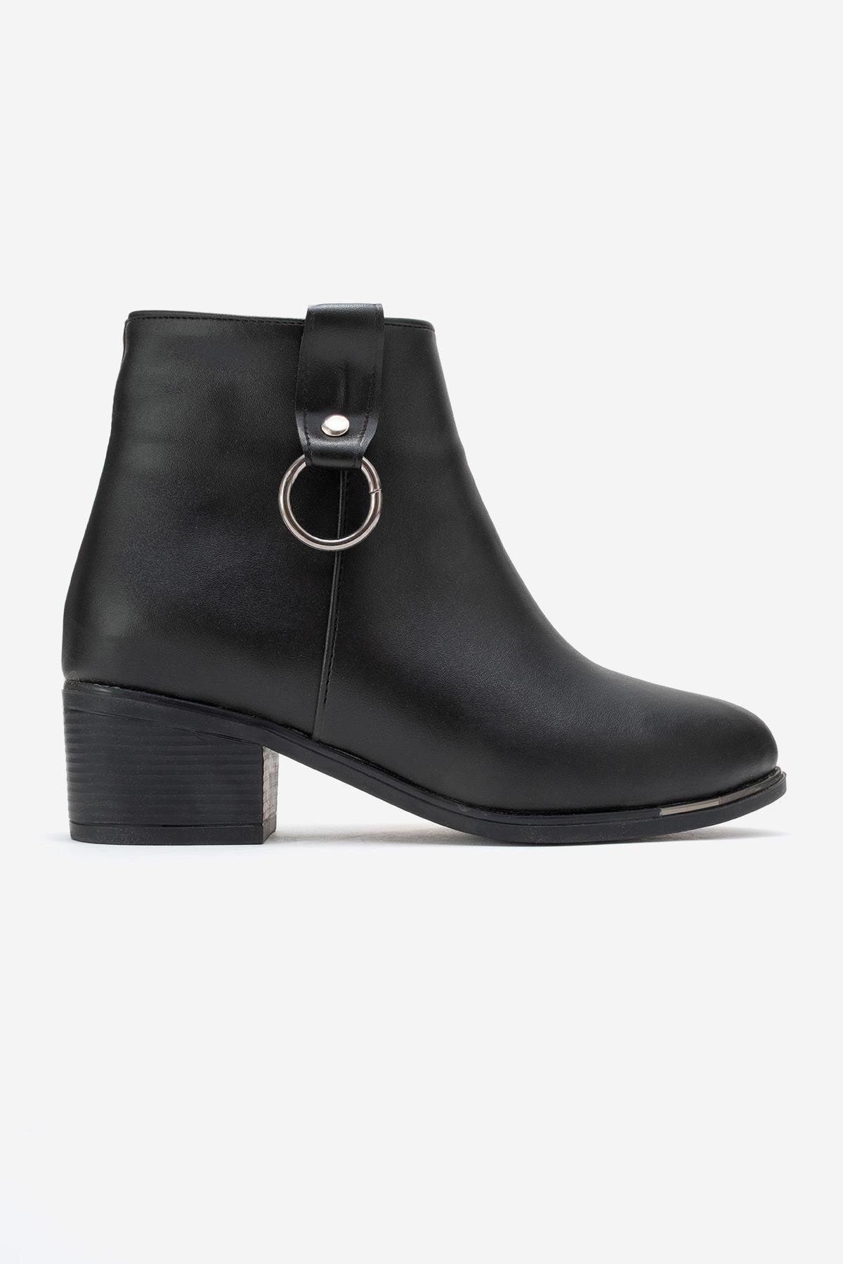 Kadın Halka Tokalı Topuklu Bot SİYAH CİLT - Görsel 3