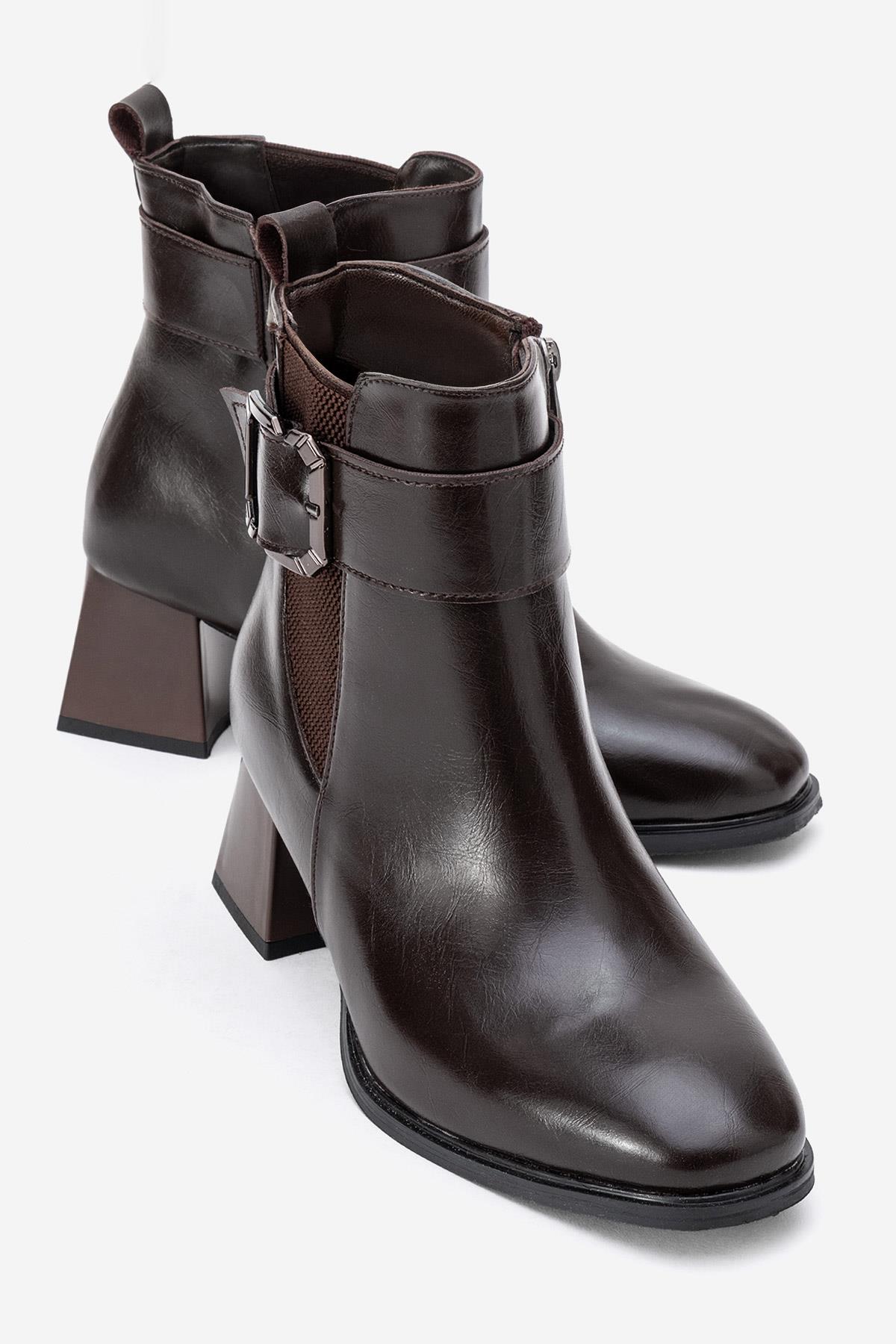 Sade Streçli Topuklu Bot KAHVE CİLT - Görsel 2