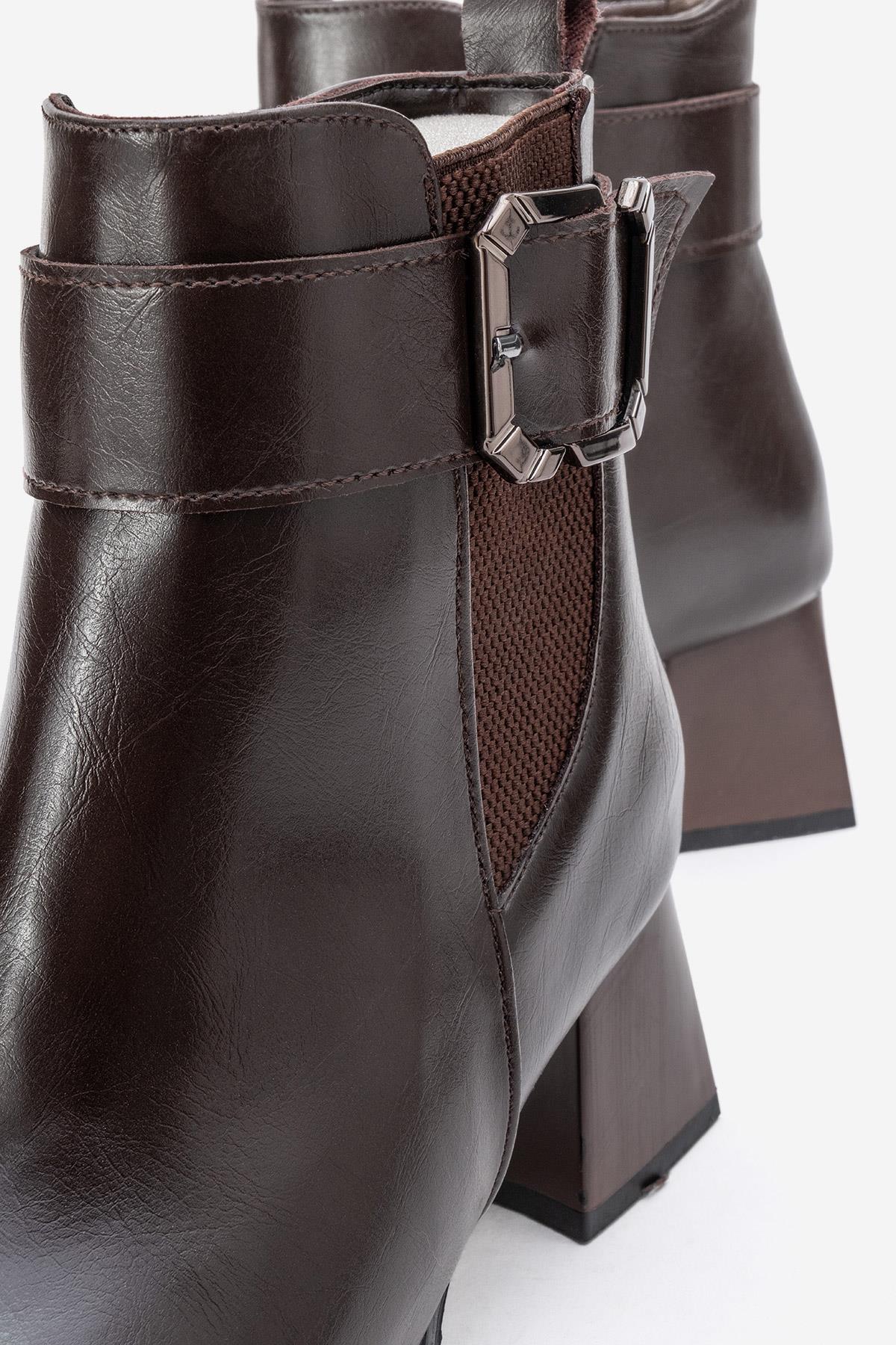 Sade Streçli Topuklu Bot KAHVE CİLT - Görsel 4