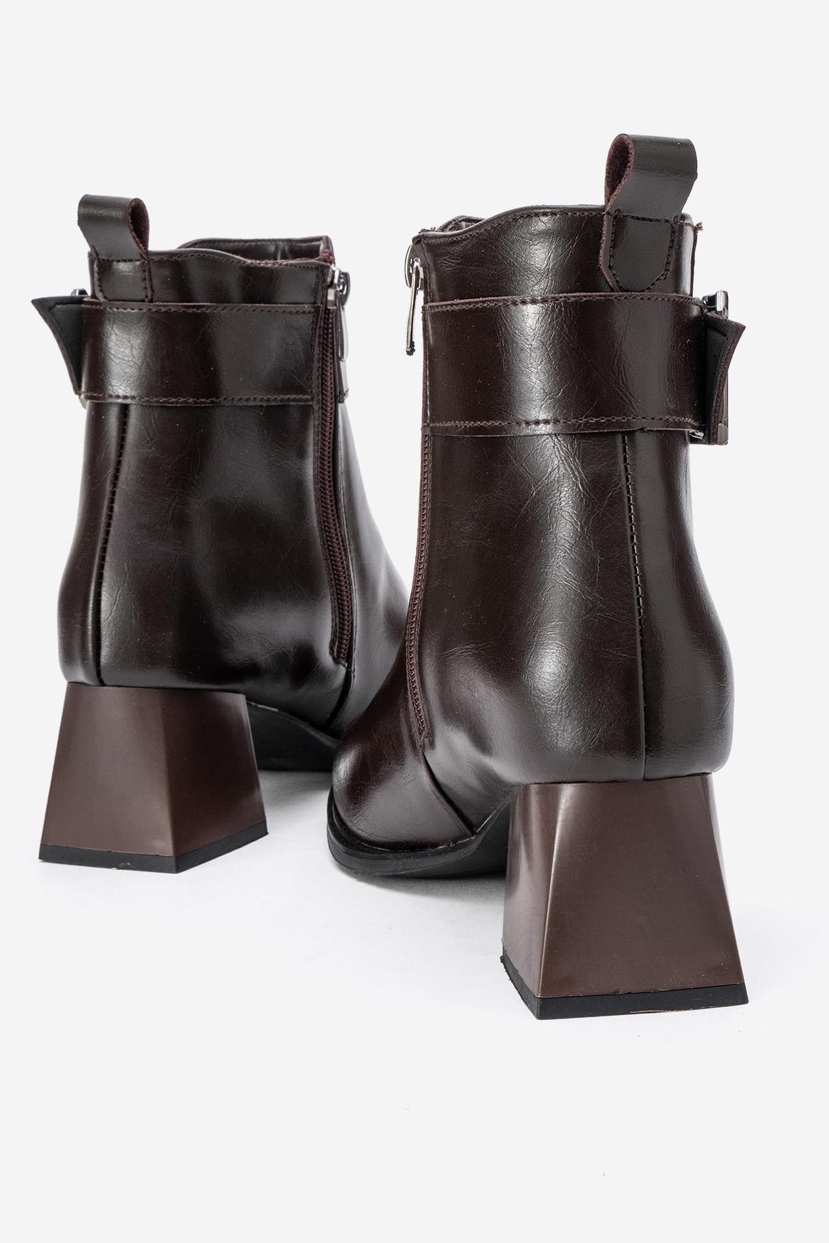 Sade Streçli Topuklu Bot KAHVE CİLT - Görsel 5