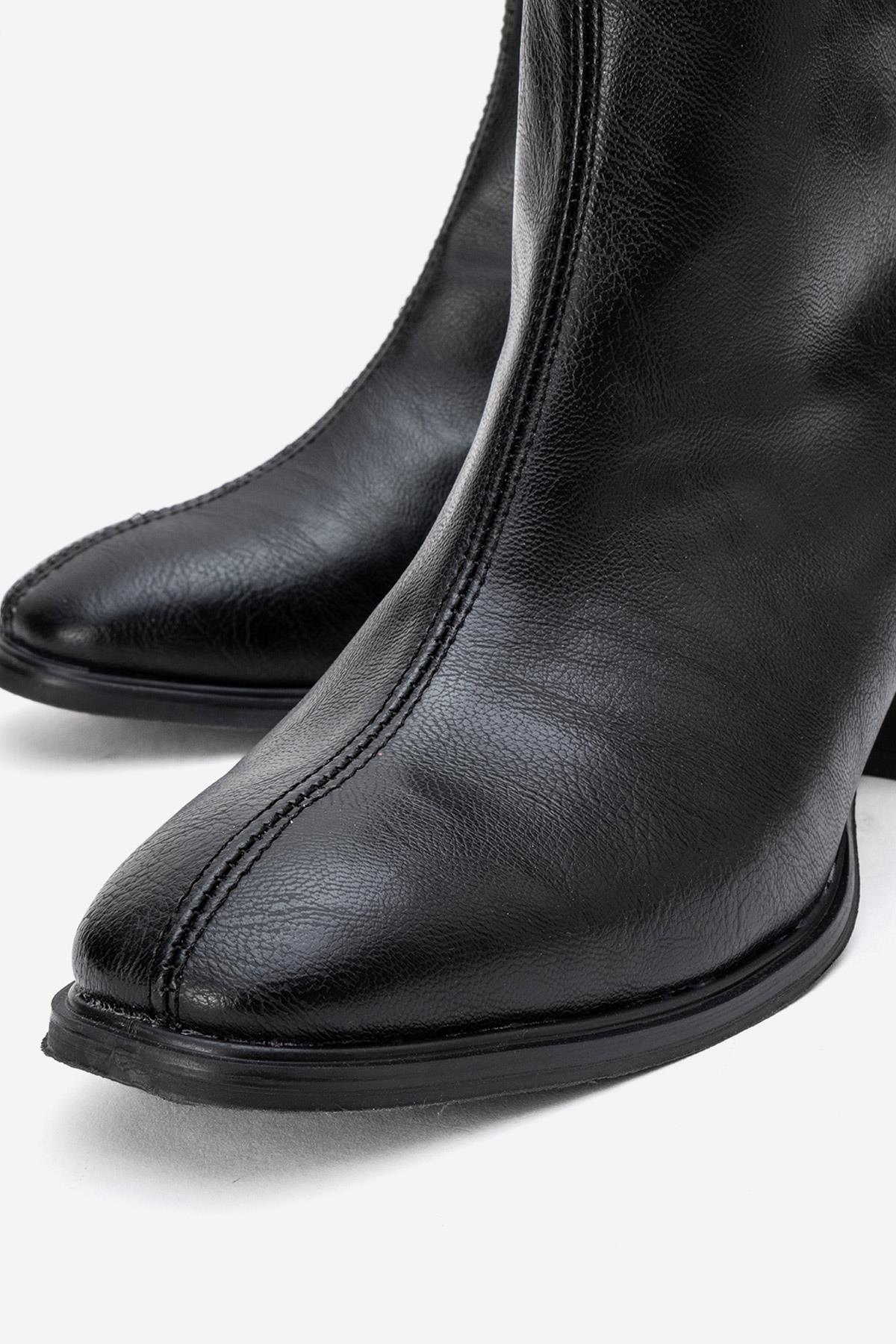 Sade Streçli Küt Burunlu Bot SİYAH CİLT - Görsel 4