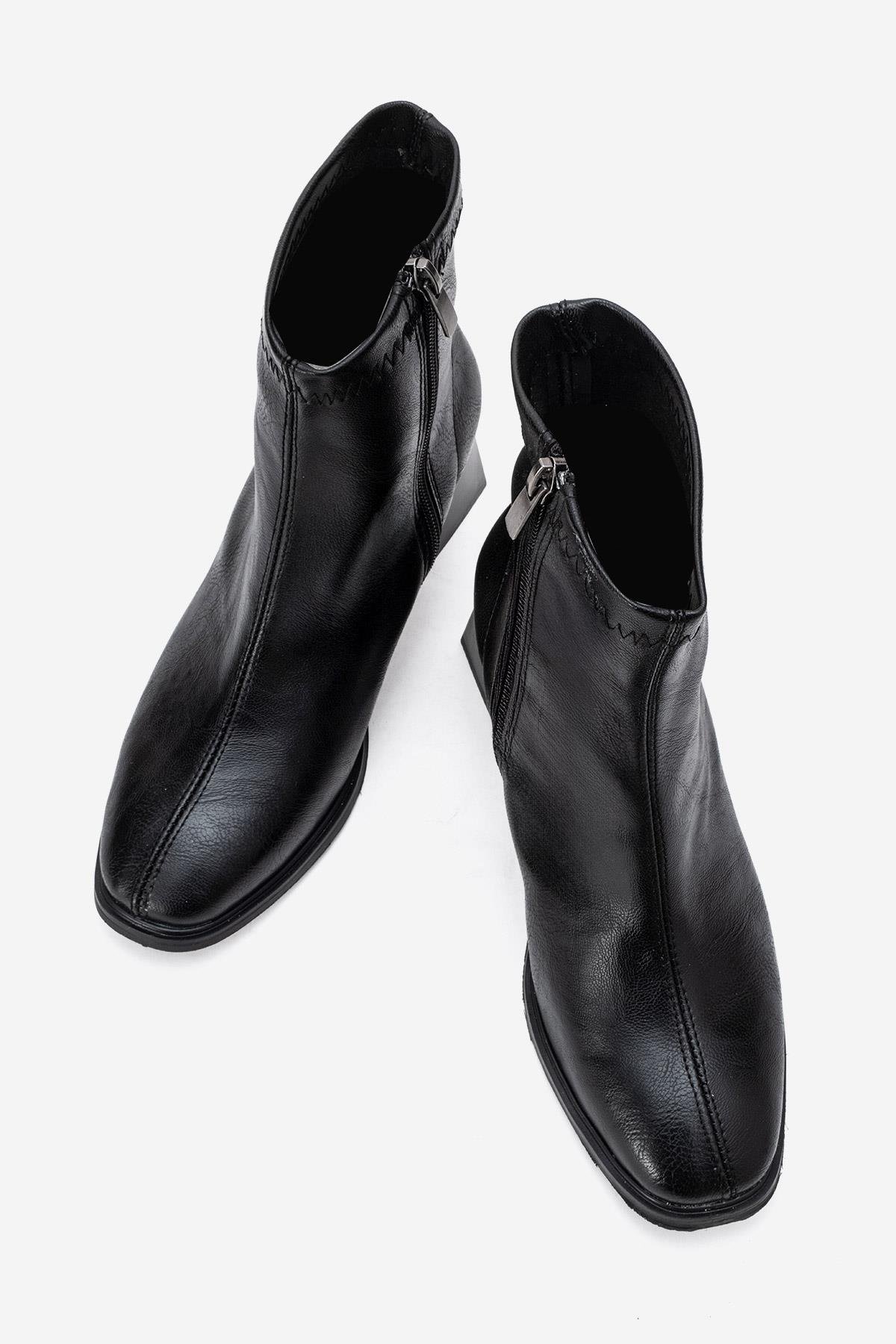 Sade Streçli Küt Burunlu Bot SİYAH CİLT - Görsel 6