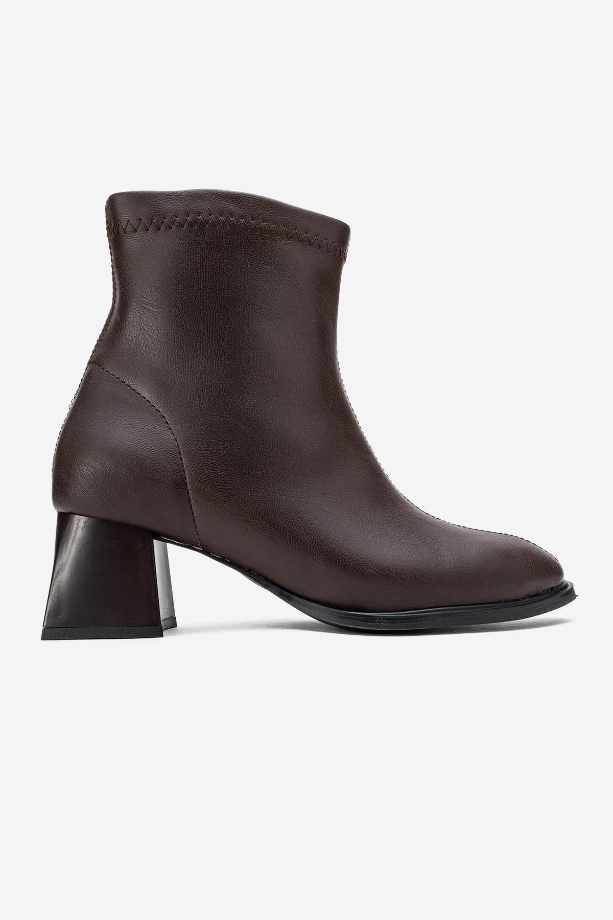 Sade Streçli Küt Burunlu Bot KAHVE CİLT - Görsel 3