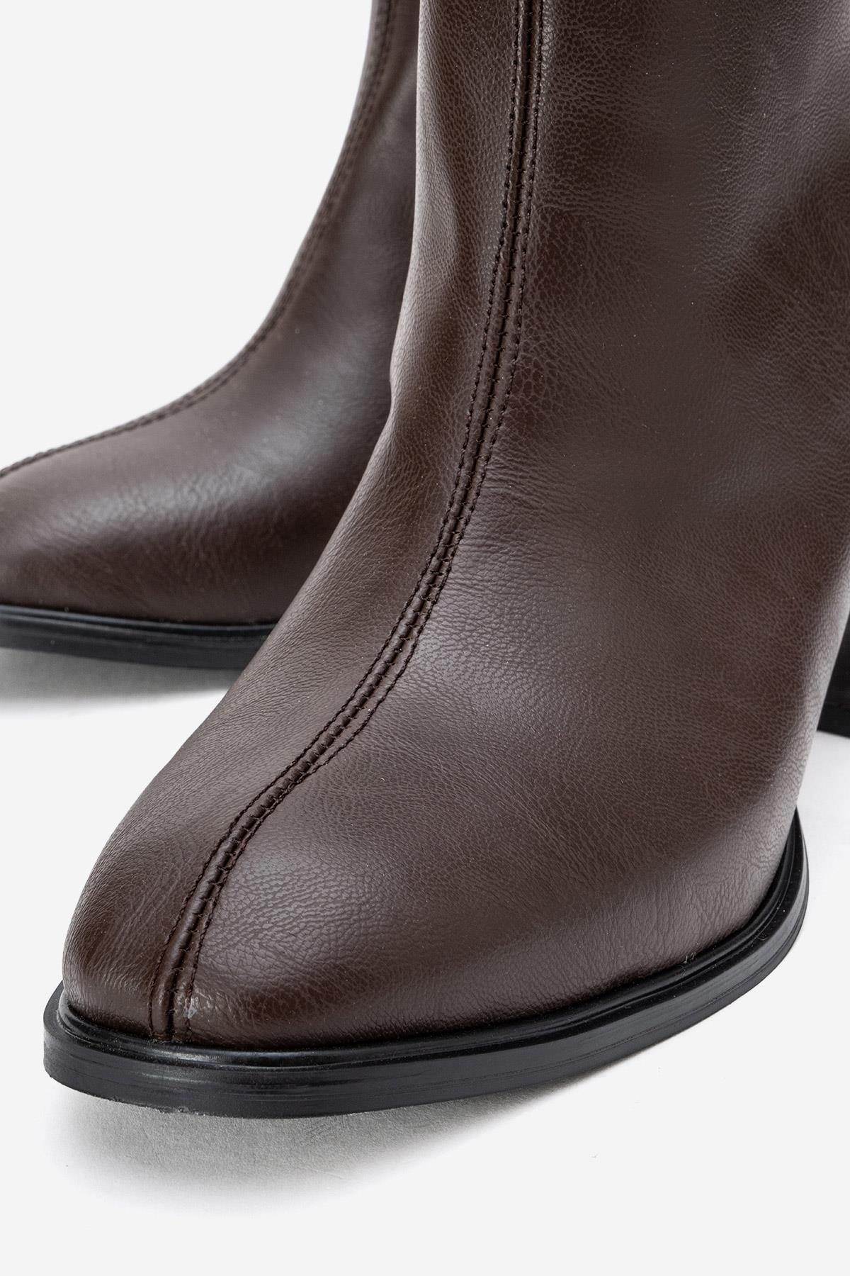 Sade Streçli Küt Burunlu Bot KAHVE CİLT - Görsel 4