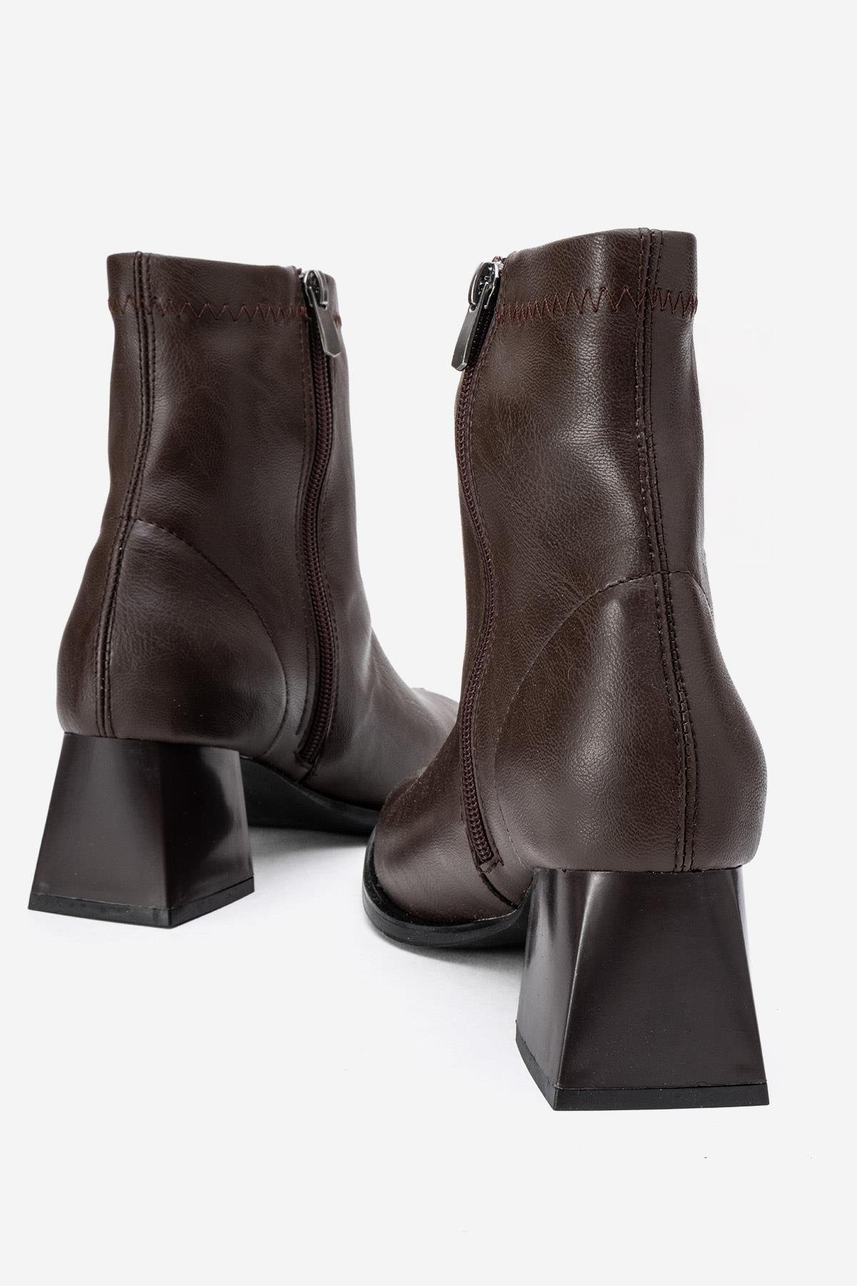 Sade Streçli Küt Burunlu Bot KAHVE CİLT - Görsel 5