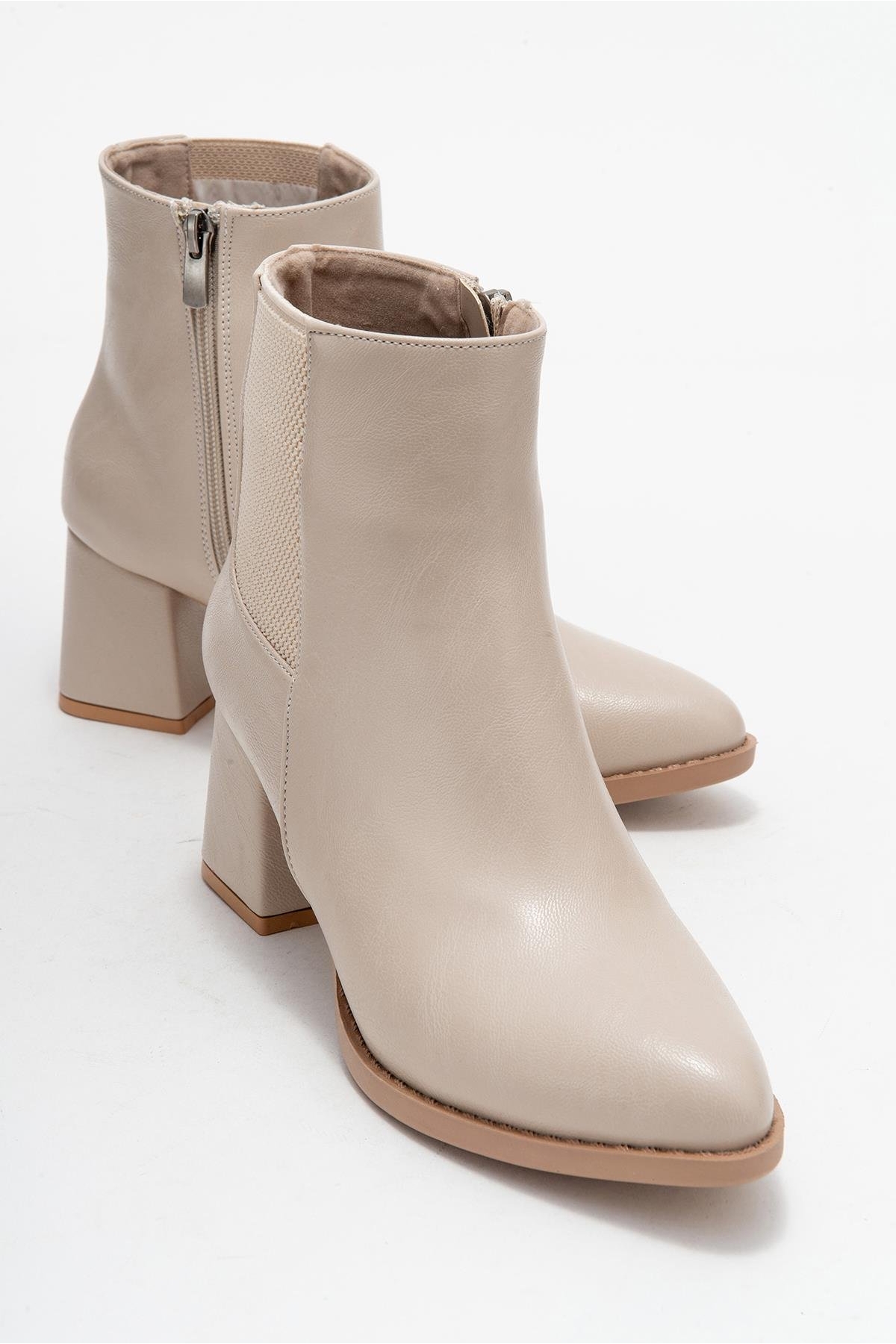 Kadın Sade Lastikli Sivri Burunlu Topuklu Bot TEN CİLT - Görsel 2