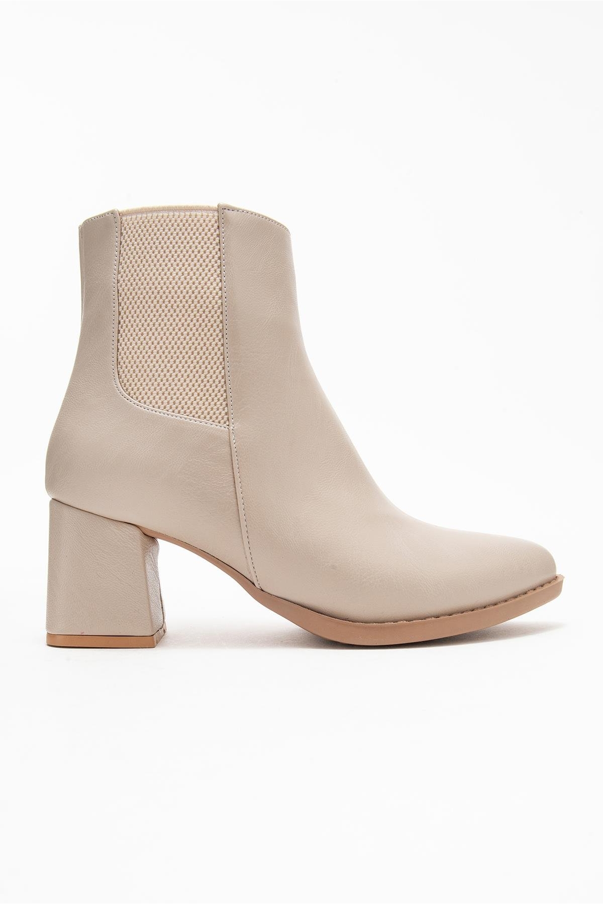 Kadın Sade Lastikli Sivri Burunlu Topuklu Bot TEN CİLT - Görsel 3
