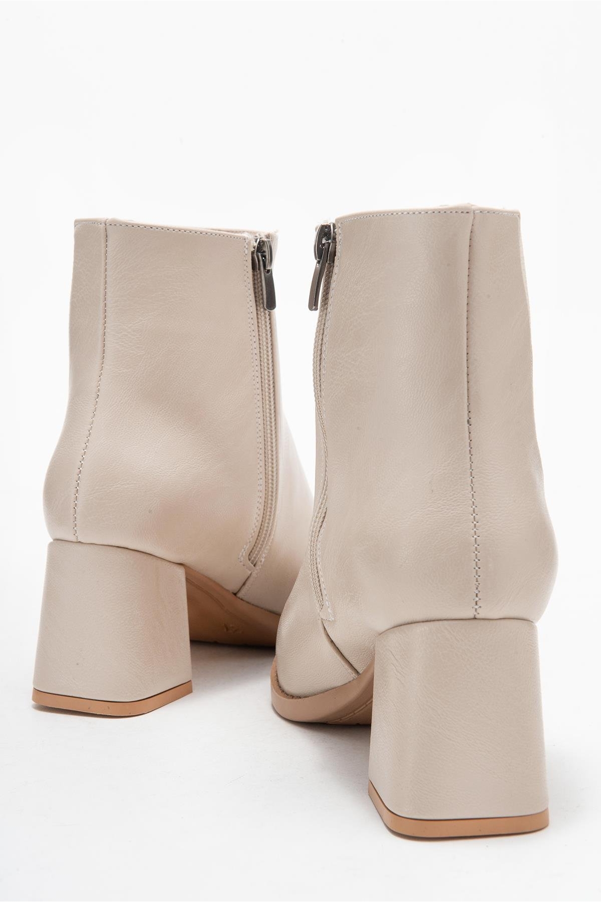 Kadın Sade Lastikli Sivri Burunlu Topuklu Bot TEN CİLT - Görsel 5