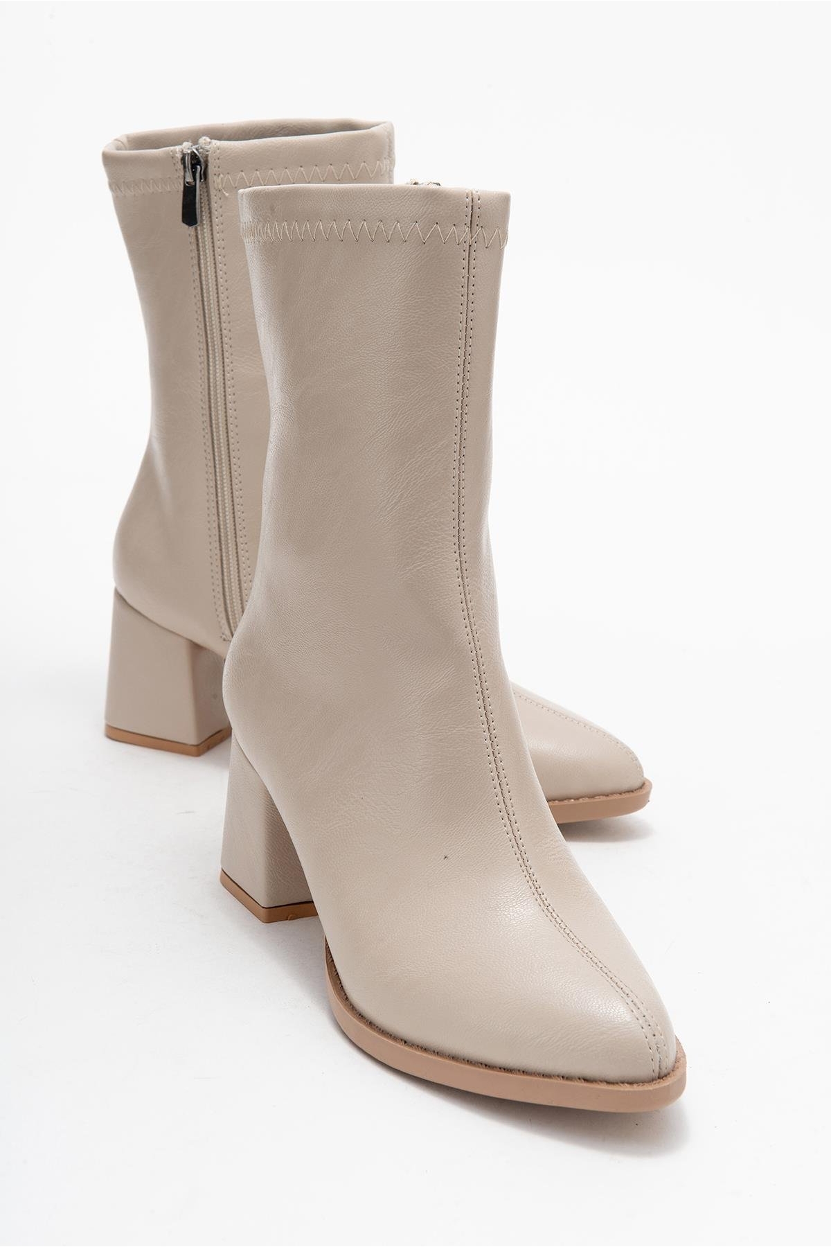 Sade Dikişli Fermuarlı Kadın Topuklu Bot TEN CİLT - Görsel 2