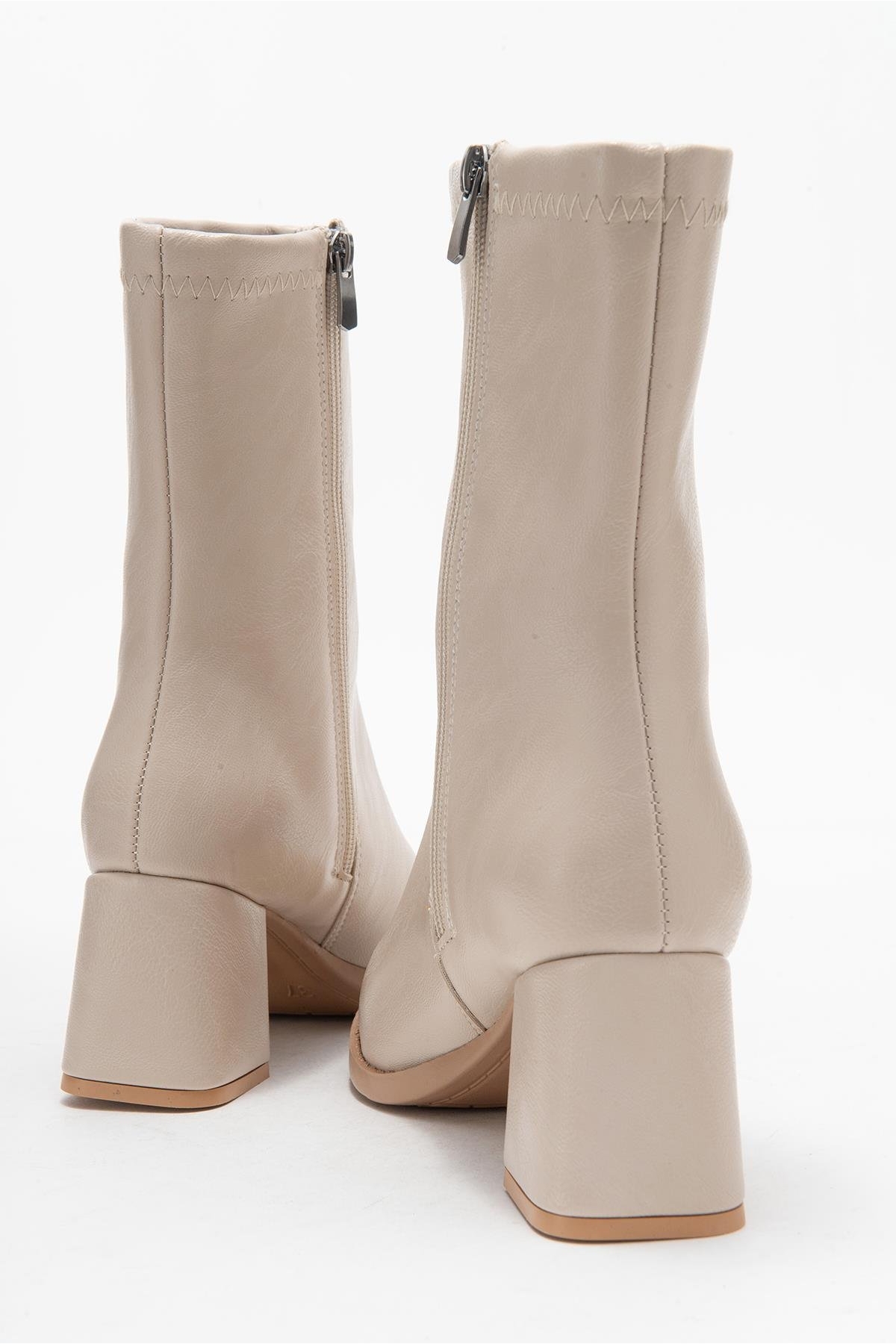 Sade Dikişli Fermuarlı Kadın Topuklu Bot TEN CİLT - Görsel 5