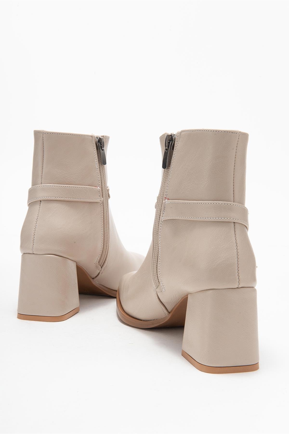 Küt Burunlu Tokalı Kadın Topuklu Bot TEN CİLT - Görsel 5