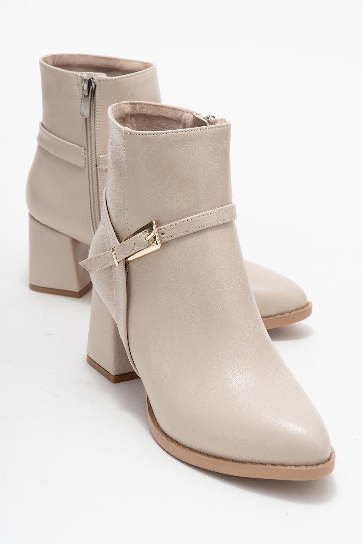 Sivri Burunlu Tokalı Kadın Topuklu Bot TEN CİLT - Görsel 2