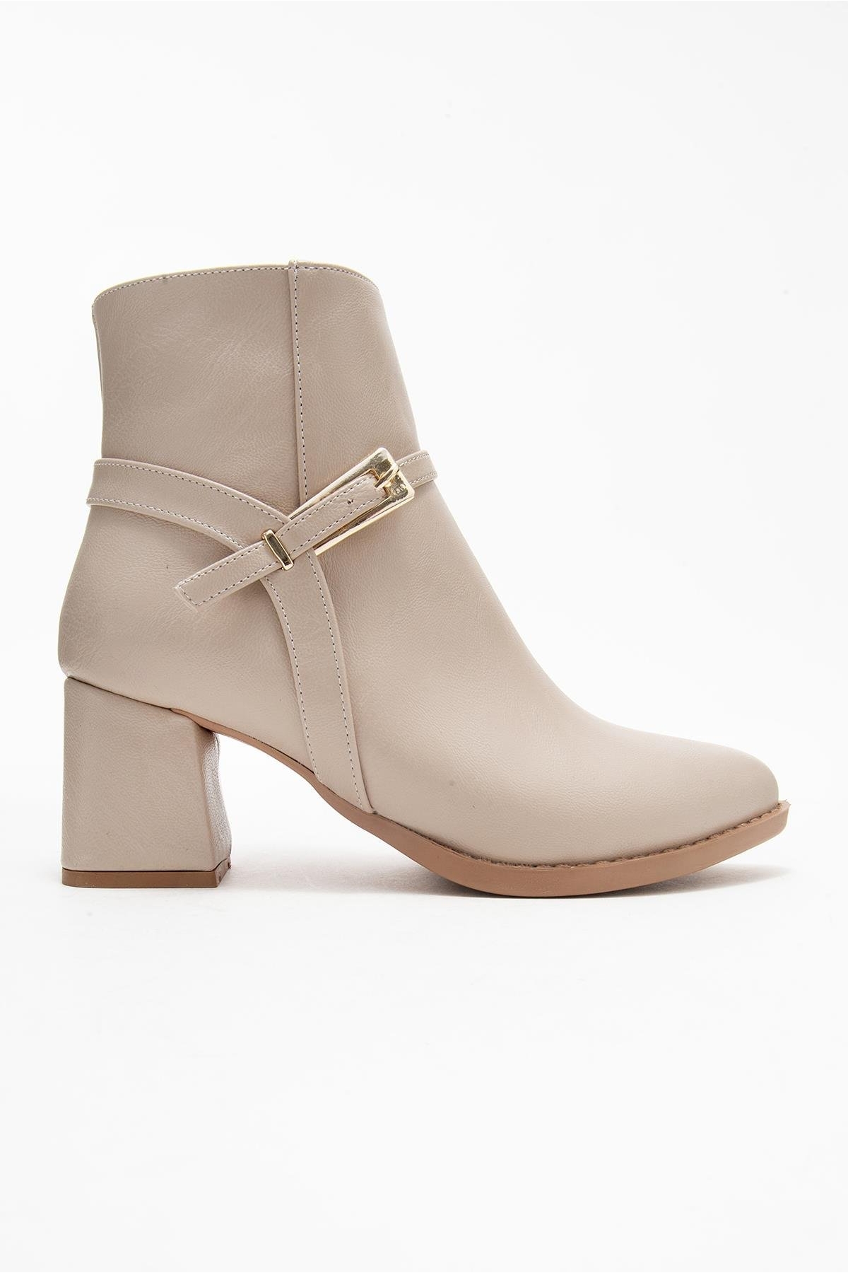 Sivri Burunlu Tokalı Kadın Topuklu Bot TEN CİLT - Görsel 3