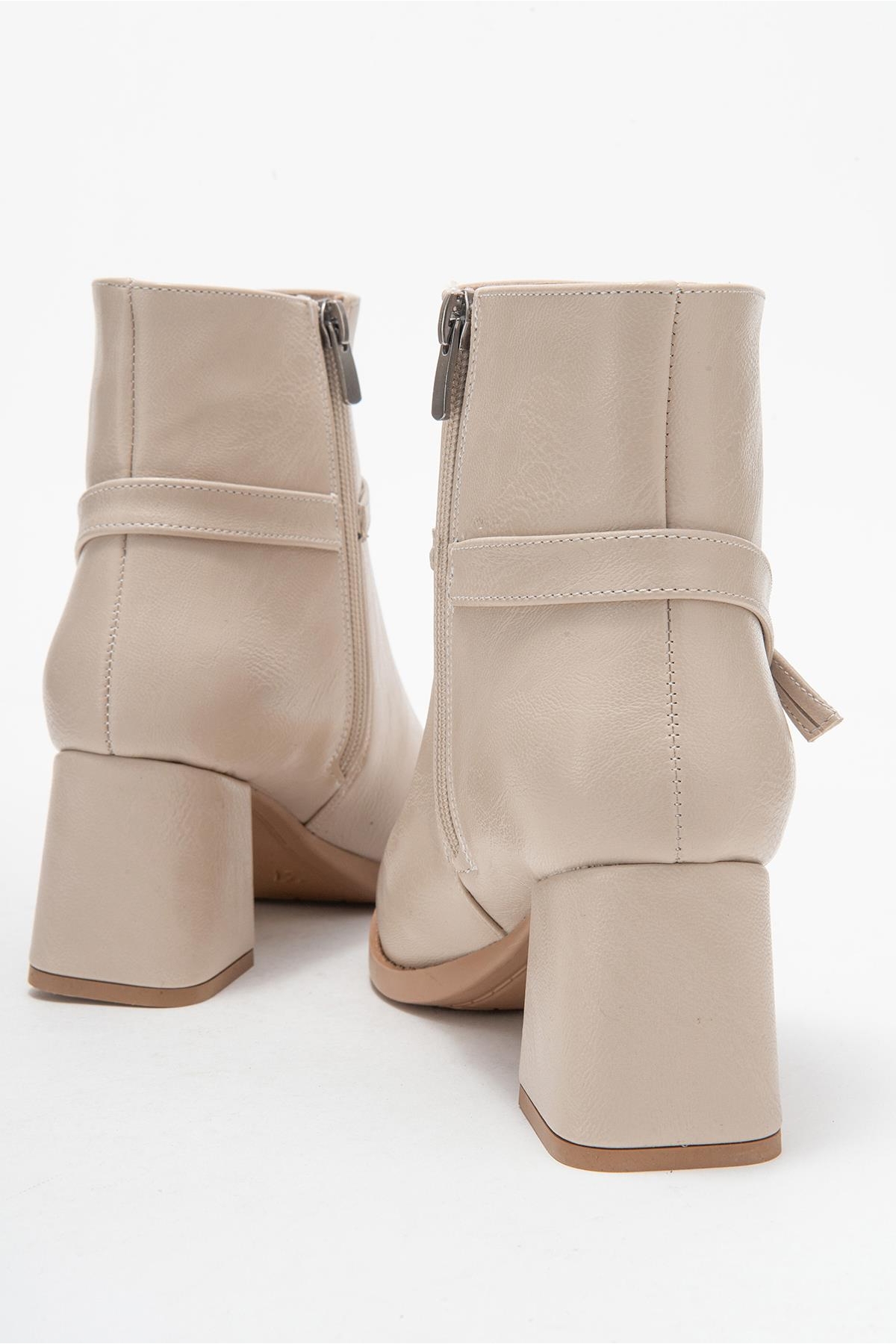 Sivri Burunlu Tokalı Kadın Topuklu Bot TEN CİLT - Görsel 5