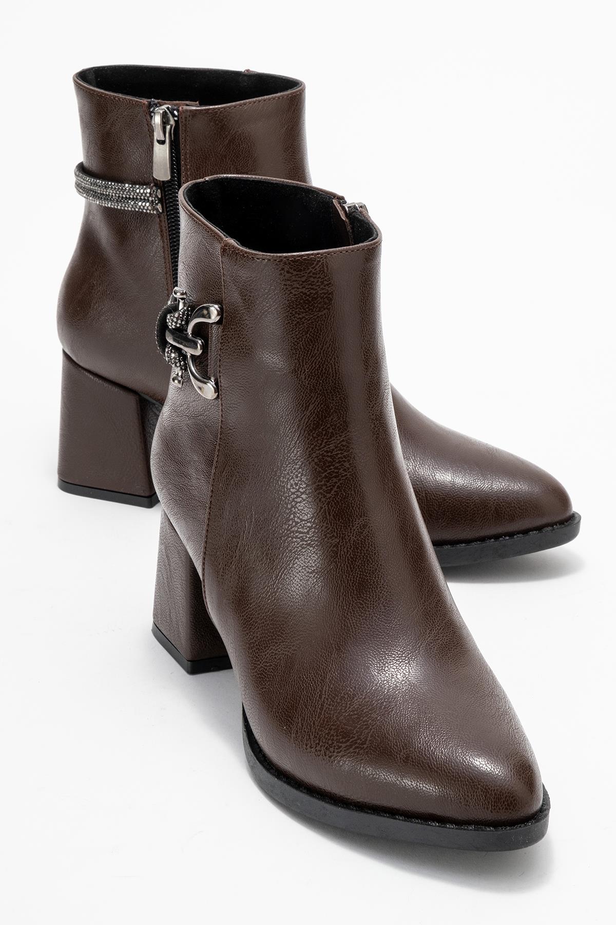 Kadın Taşlı Bot KAHVE CİLT - Görsel 2