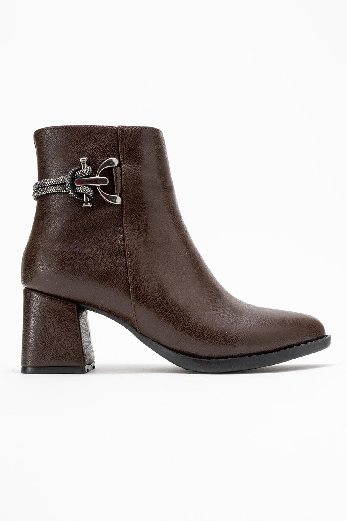 Kadın Taşlı Bot KAHVE CİLT - Görsel 3