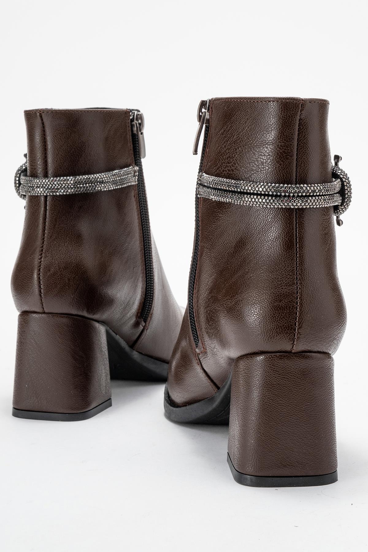 Kadın Taşlı Bot KAHVE CİLT - Görsel 5