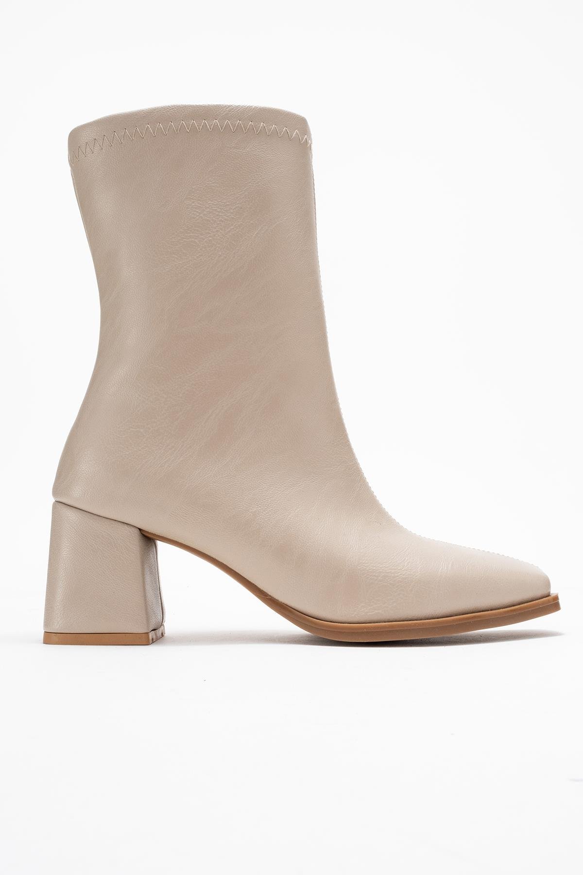 Küt Burunlu Sade Dikişli Fermuarlı Kadın Topuklu Bot TEN CİLT - Görsel 3