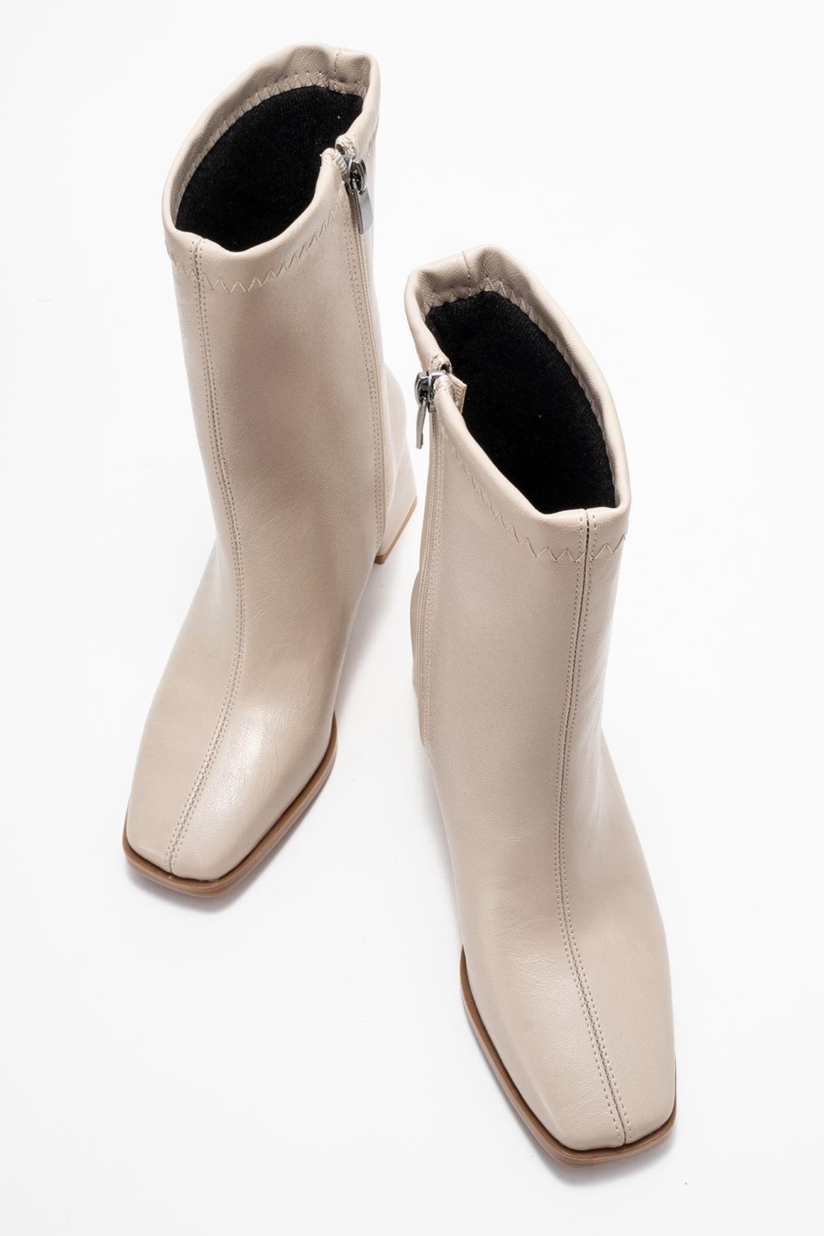 Küt Burunlu Sade Dikişli Fermuarlı Kadın Topuklu Bot TEN CİLT - Görsel 6