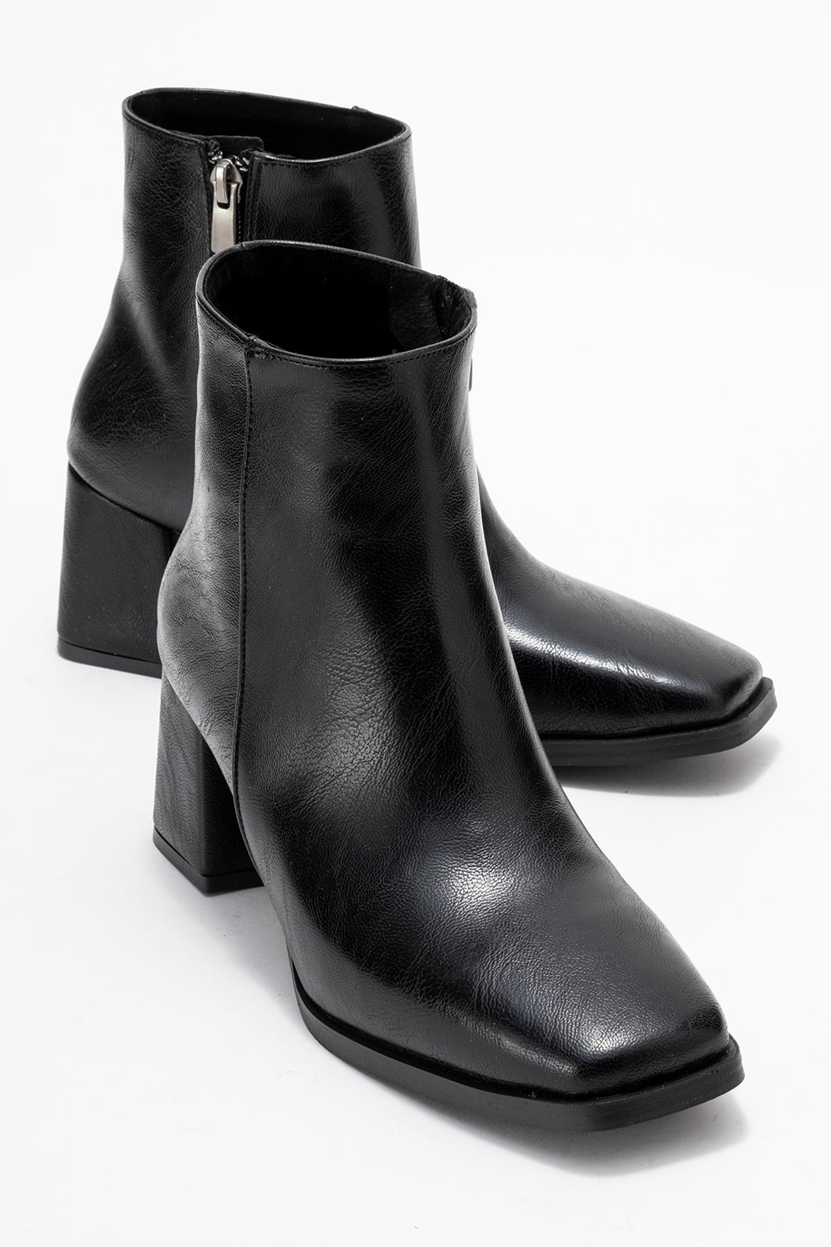 Kadın Sade Küt Burunlu Topuklu Bot SİYAH CİLT - Görsel 2