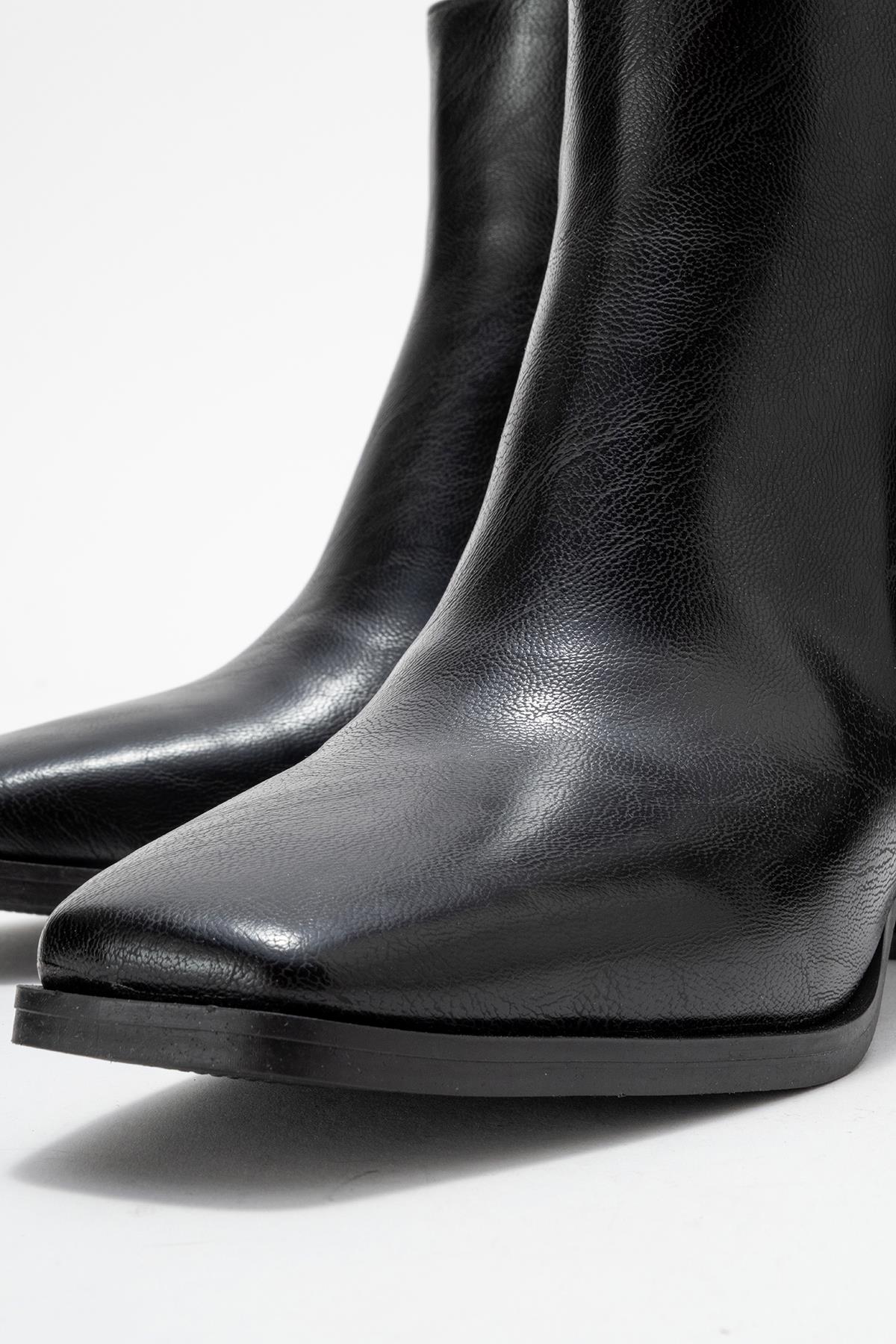 Kadın Sade Küt Burunlu Topuklu Bot SİYAH CİLT - Görsel 4