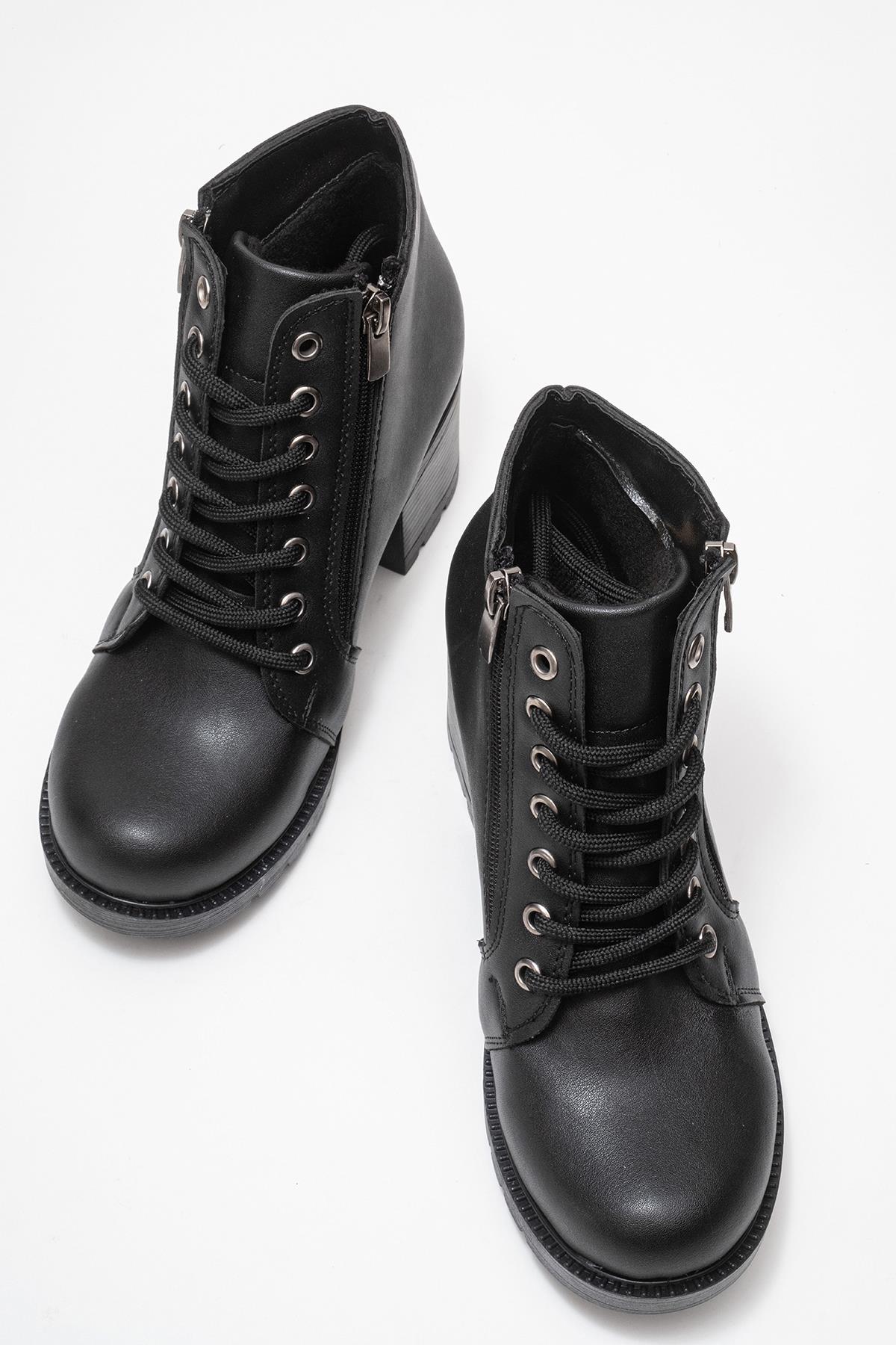 Kadın Bağcıklı Topuklu Bot SİYAH CİLT - Görsel 6