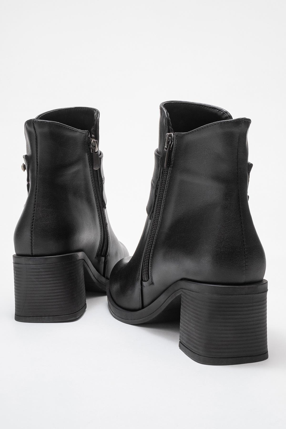 Kadın Çift Kemerli Taşlı Topuklu Bot SİYAH CİLT - Görsel 6