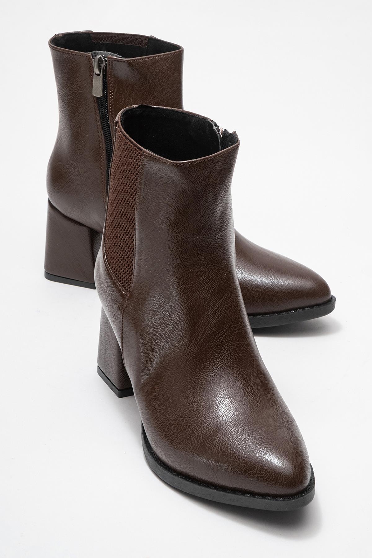 Kadın Sade Lastikli Sivri Burunlu Topuklu Bot KAHVE CİLT - Görsel 2