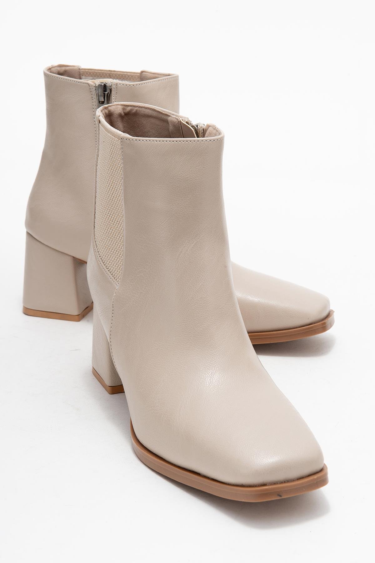 Küt Burunlu Sade Lastikli Kadın Topuklu Bot TEN CİLT - Görsel 2