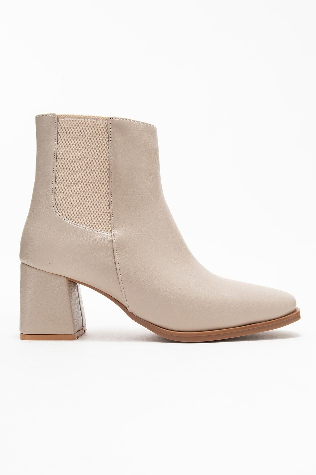 Küt Burunlu Sade Lastikli Kadın Topuklu Bot TEN CİLT - Görsel 3