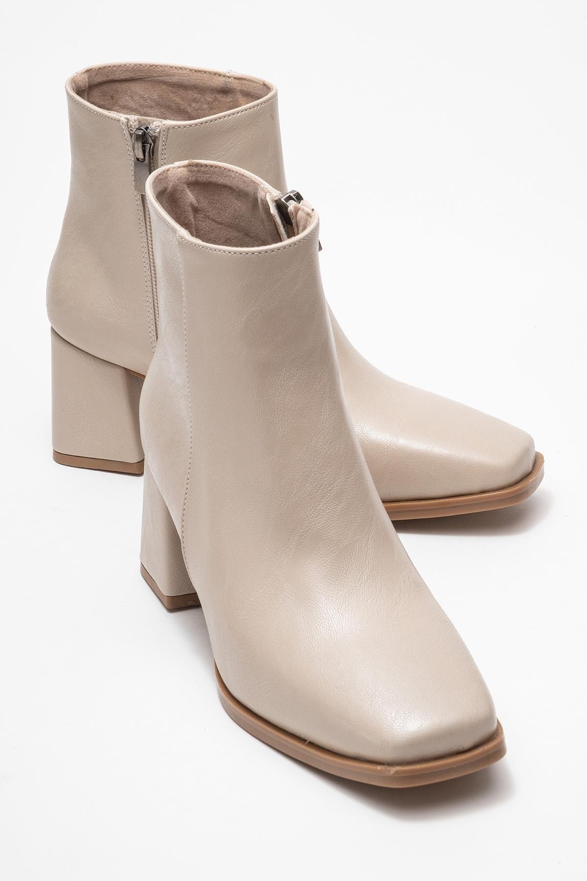 Kadın Sade Küt Burunlu Topuklu Bot TEN CİLT - Görsel 2