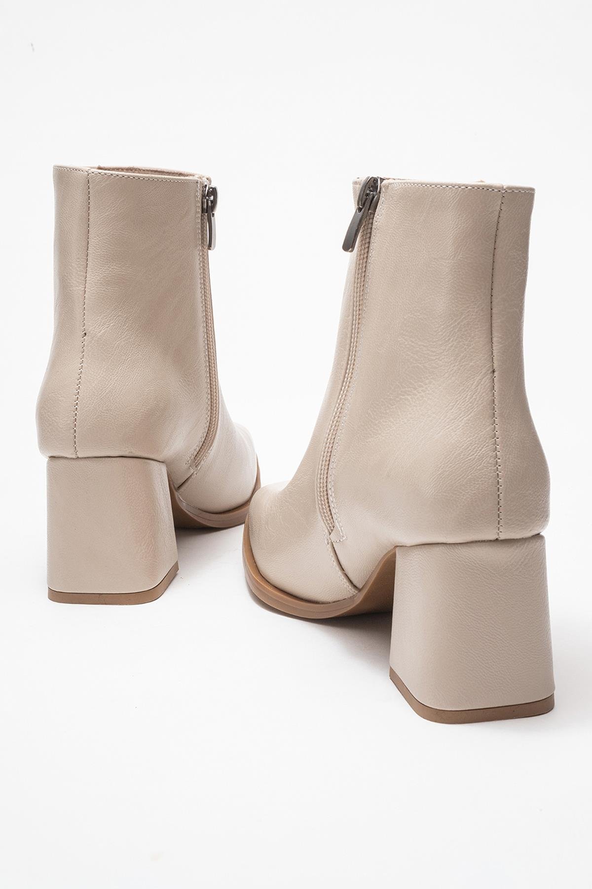 Kadın Sade Küt Burunlu Topuklu Bot TEN CİLT - Görsel 5