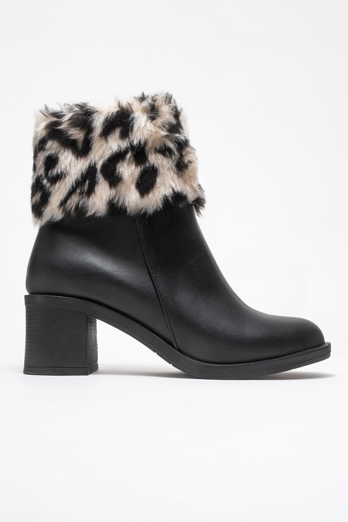 Kadın Topuklu Kürklü Boğazlı Bot SİYAH CİLT - Görsel 3